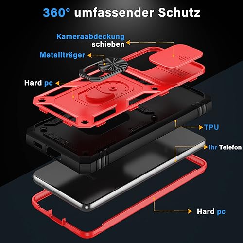 Miniatura 3 de PASNEW Funda para Samsung Galaxy A53 5G, cubierta de metal con función atril y cámara deslizante, grado militar, resistente, cuerpo completo, a