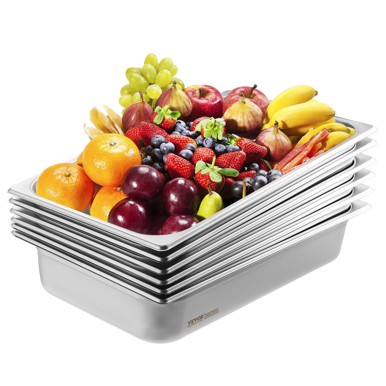 VEVOR Paquete de 6 Sartenes de Hotel, Sartén de Vapor Antiatasco de Tamaño Completo, Acero Inoxidable de 0,8 mm de Espesor, para Catering, para Industrial y Científico, 530 x 326 x 107 mm, Plata