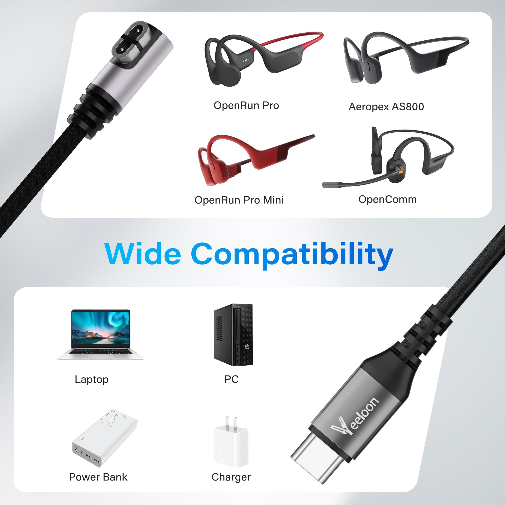 Amazon.com: Veeloon 2 FT-2 Pack USB C to Shokz Charging Cable