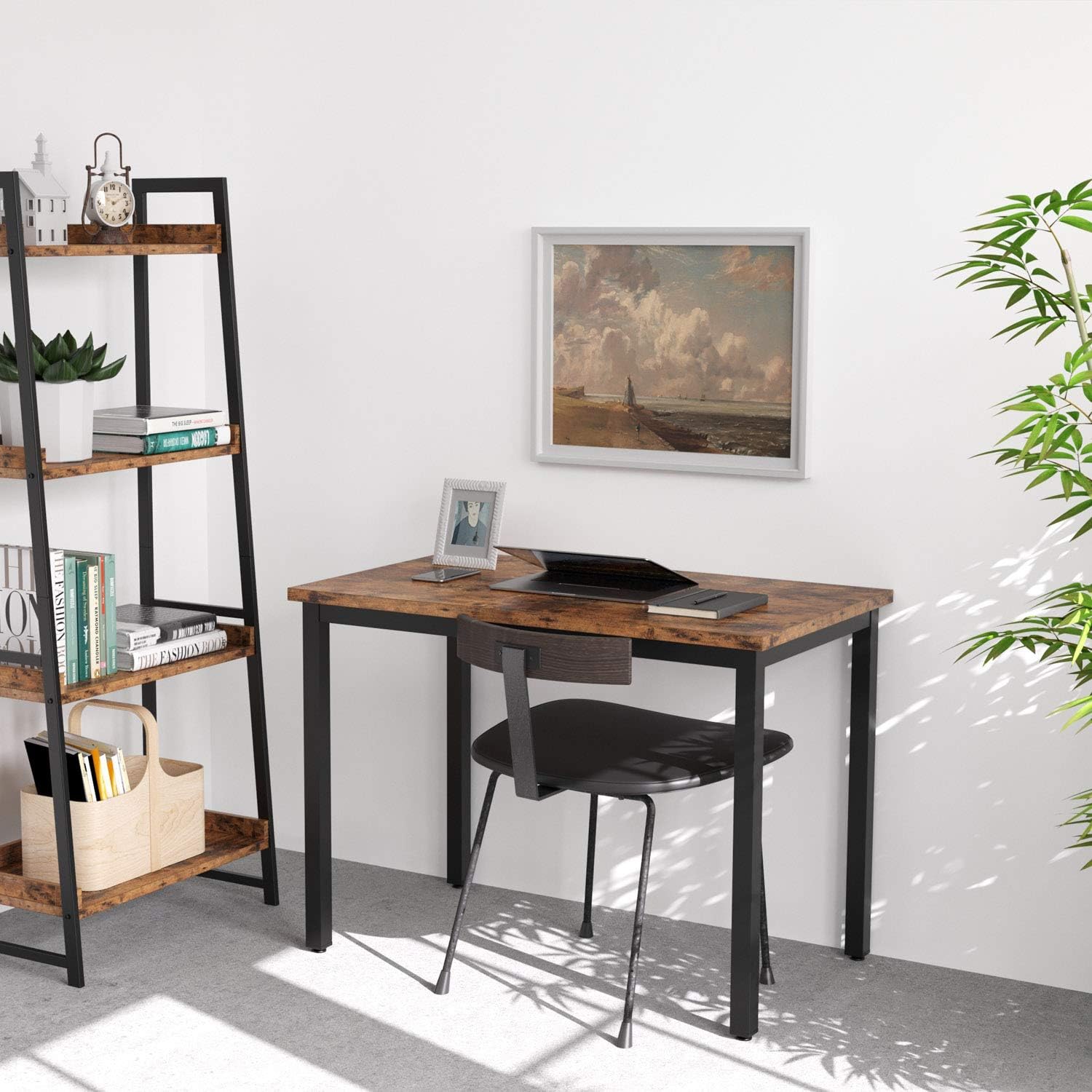 IRONCK Computer Desk 39.4", Small Desk Home Office Study Desk Metal Frame, Modern Simple Laptop Table, Easy Assembly, Industrial Style, Rustic Brown