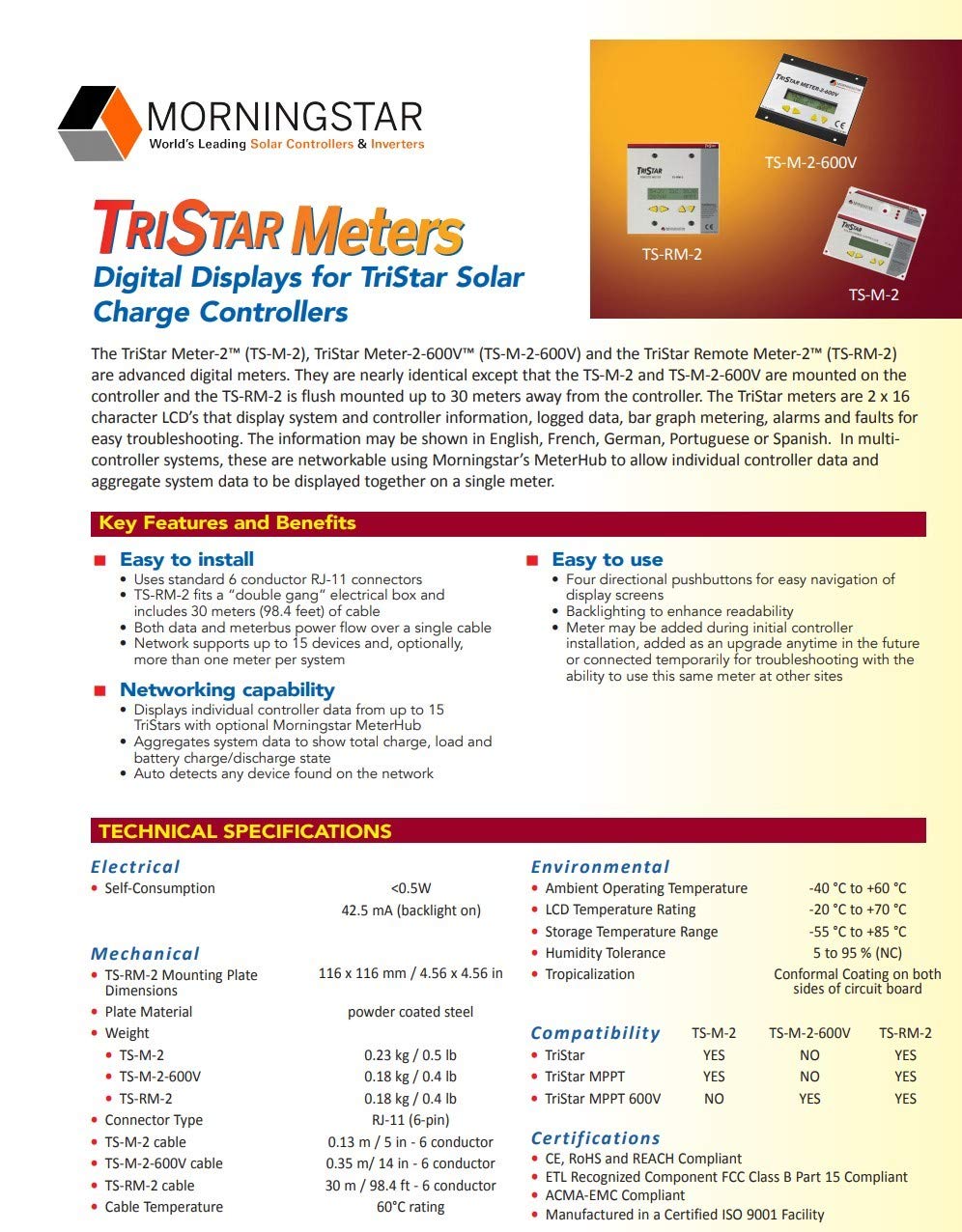 Morningstar - Tristar Digital Meter for Tristar PWM and MPPT Charge Controllers, (TS-M-2) : Industrial & Scientific