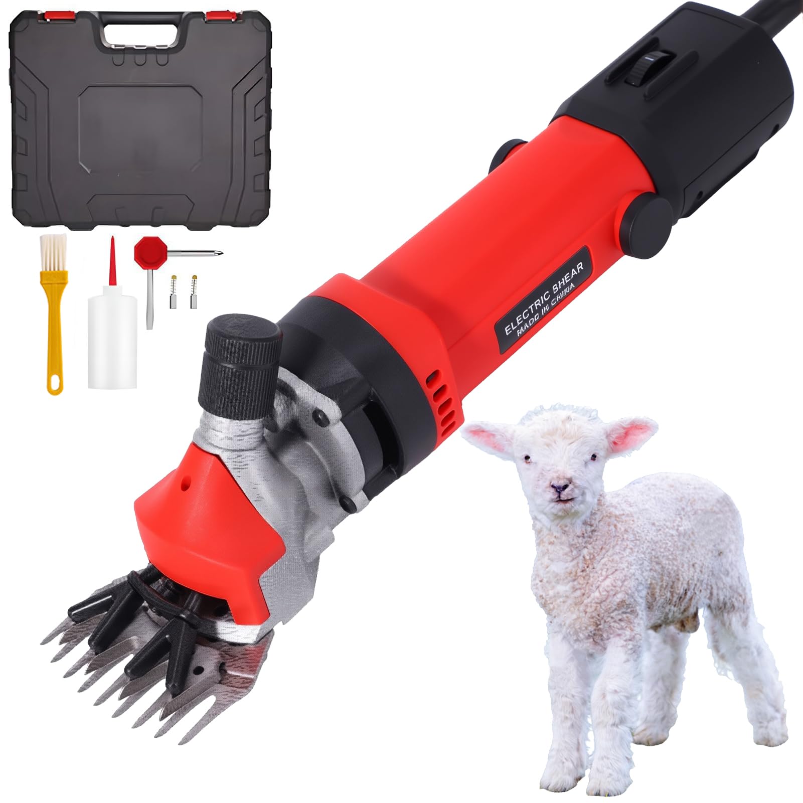 Tosatrice Elettrica per Pecore 850W, Tosatrice con Regolazione a 6 Velocità & Lama Professionale a 13 Denti, Lama in Acciaio Inox Forbici Elettriche per Lana per Capre/Bovini/Fattoria/Bes Red 9-Teeth