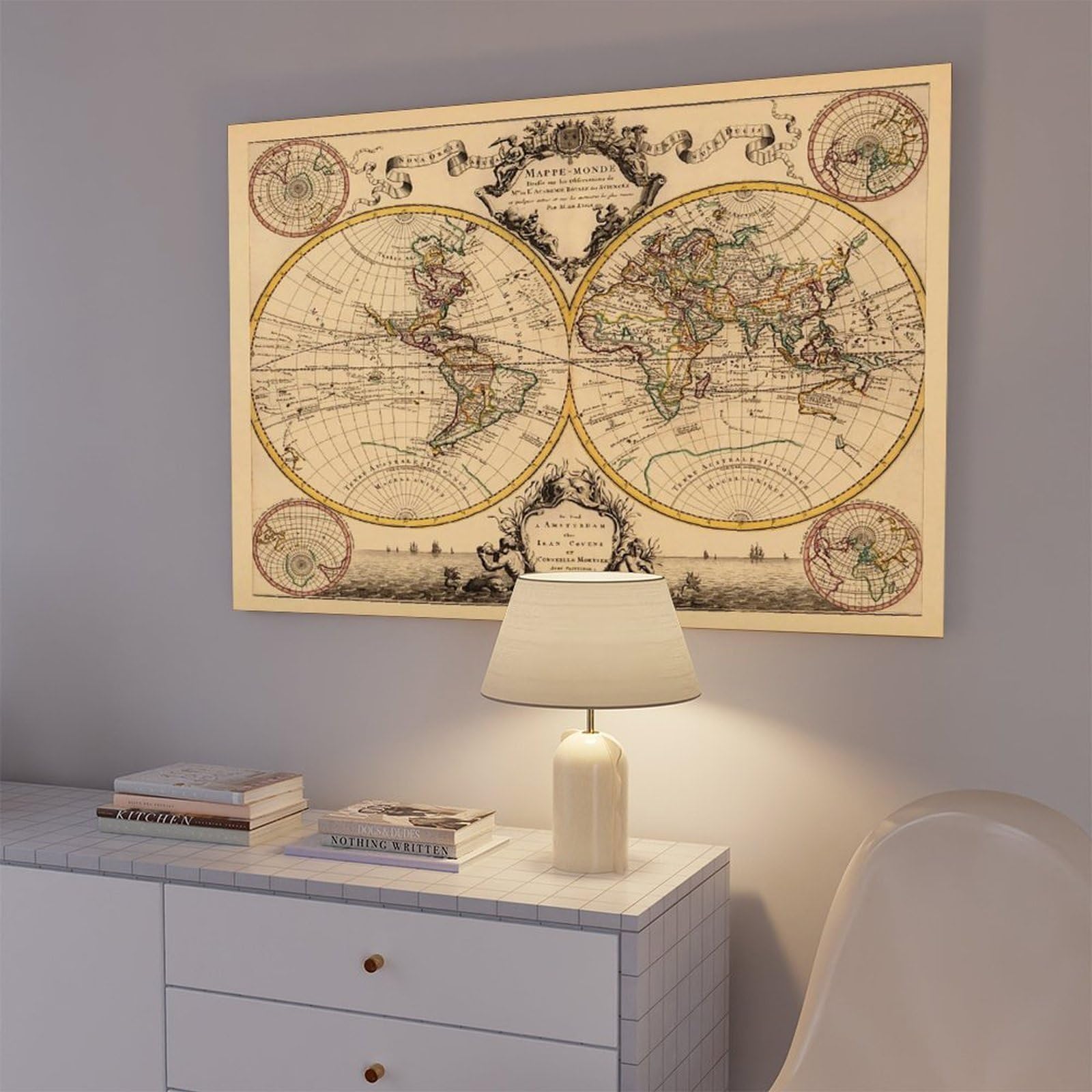 Póster de la historia de los mapas del viejo mundo en 1720 para decoración de pared, pinturas para sala de estar, dormitorio, 60 x 90 cm