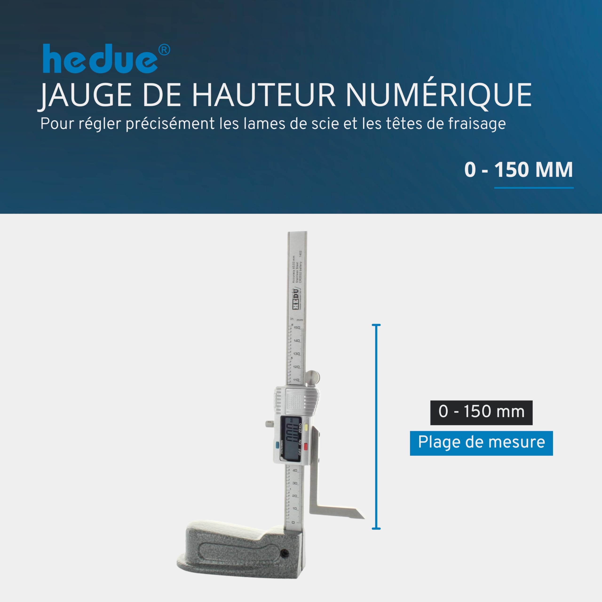Jauge de hauteur numérique - Déchireur de hauteur avec plage de mesure 0-150 mm, altimètre pour le réglage des lames de scie et des têtes de fraisage