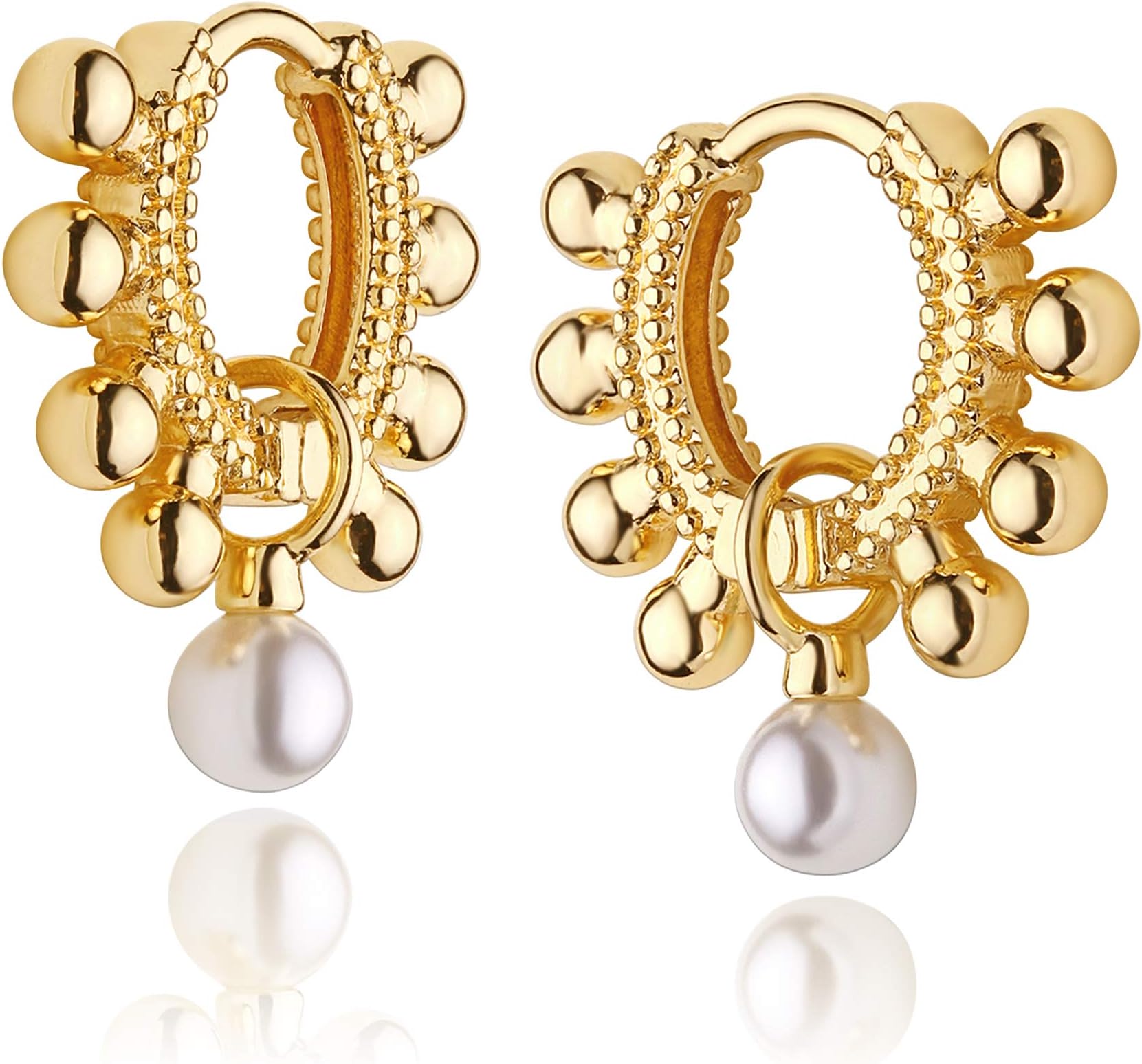 Dremmy StudiosDainty CZ Huggie Hoop Earrings 14K Gold Filled Chunky Simple Cute Thick Round Frill Bead Ball Starburst Cuff Earrings Cubic Zirconia Hoop Earrings Minimalist Personalized Gift for Her
