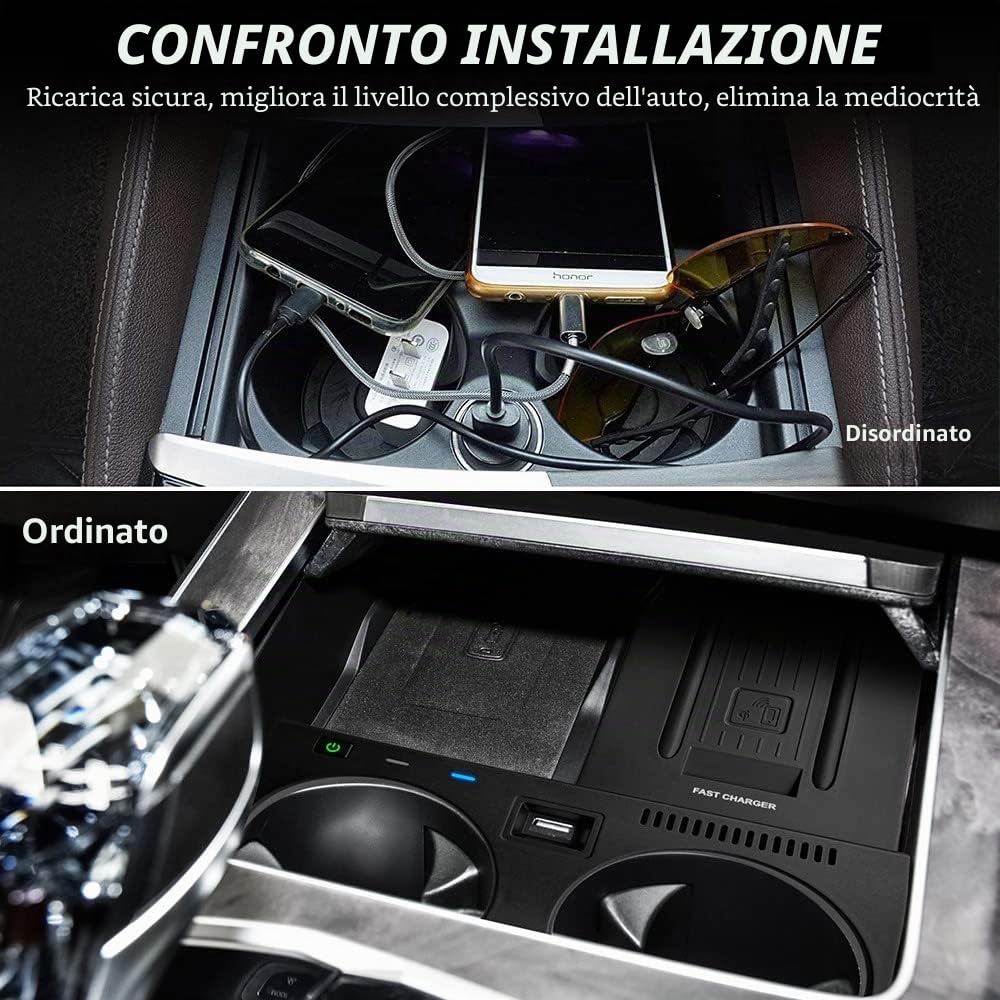 Auto Caricatore Wireless Compatibile con BMW X5 X6 X5M X7 2020-2022 Supporta l'auto Originale con NFC Pannello Accessori Console Centrale 15W Rapida Ricarica Telefono Pad per iPhone Galaxy