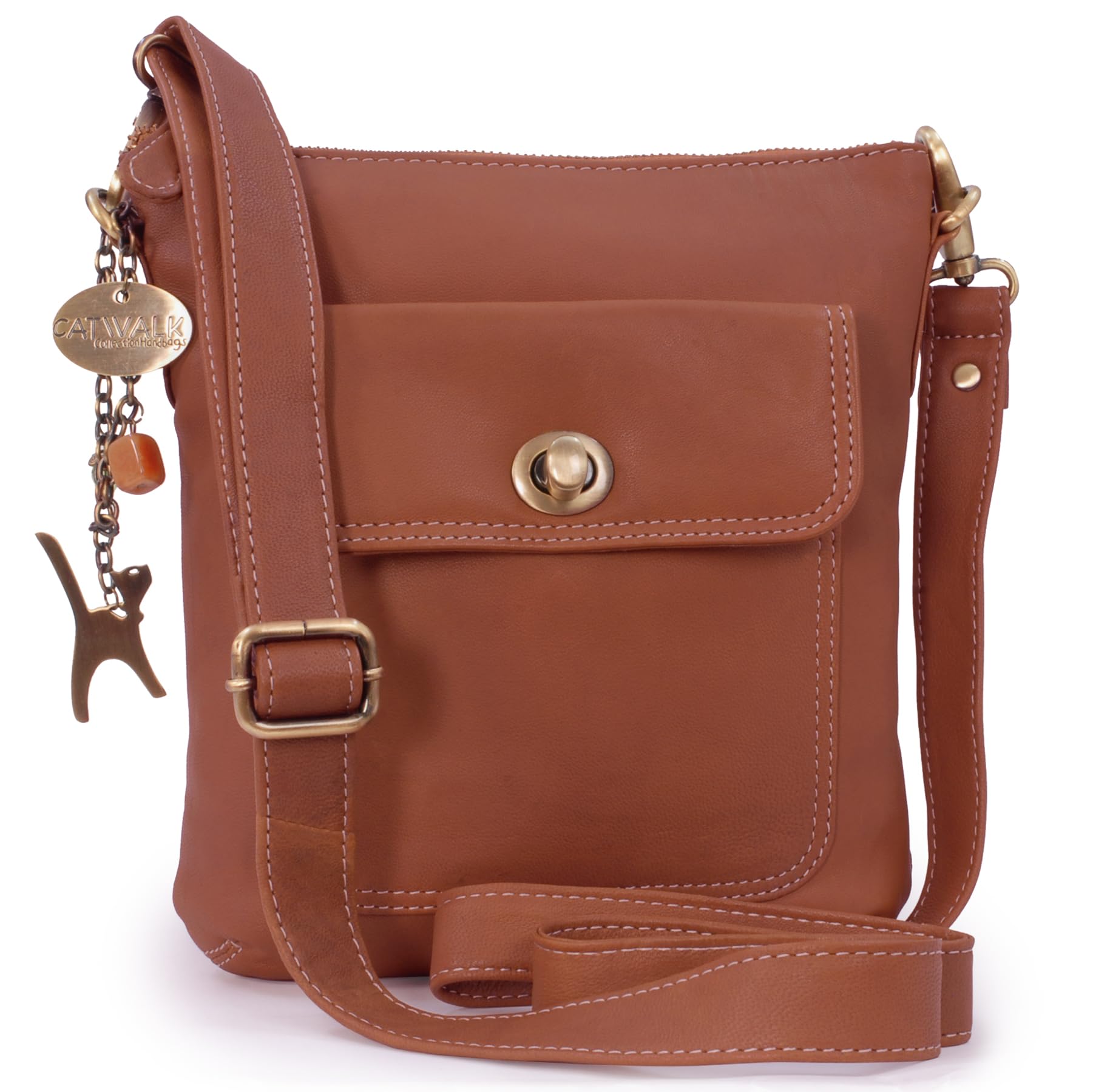 Catwalk Collection Handbags - Bolso Bandolera Pequeño de Piel Auténtica - Bolsito Mujer - Bolso de Mano con Correa Ajustable - Laura