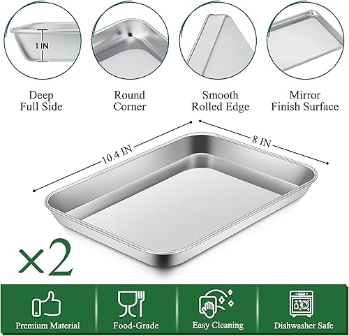 Miniatura 2 de P&P CHEF - Juego de sartenes para horno tostador de 10.4 pulgadas con estantes, bandeja para horno pequeña de acero inoxidable y estante de