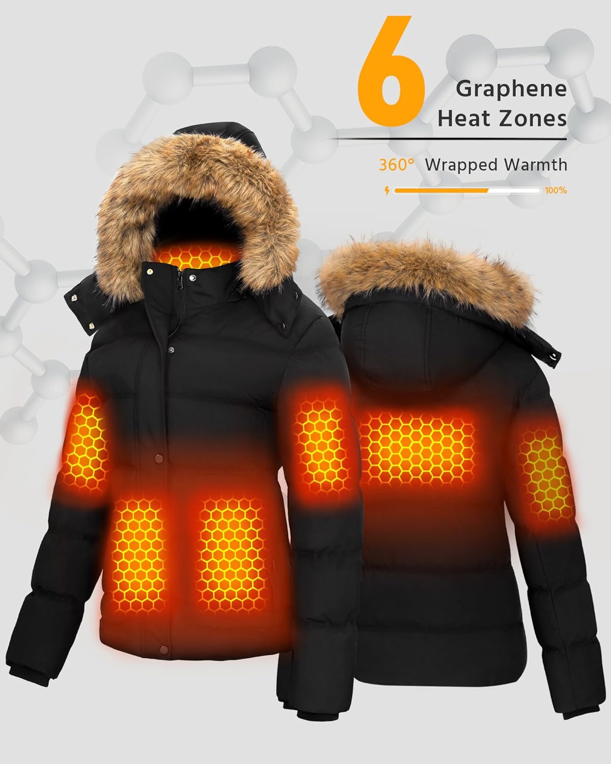 Wulcea Graphene Heated Jacket For Women 12V 18400mAh Fast Charge With Large Capacity - Image 4