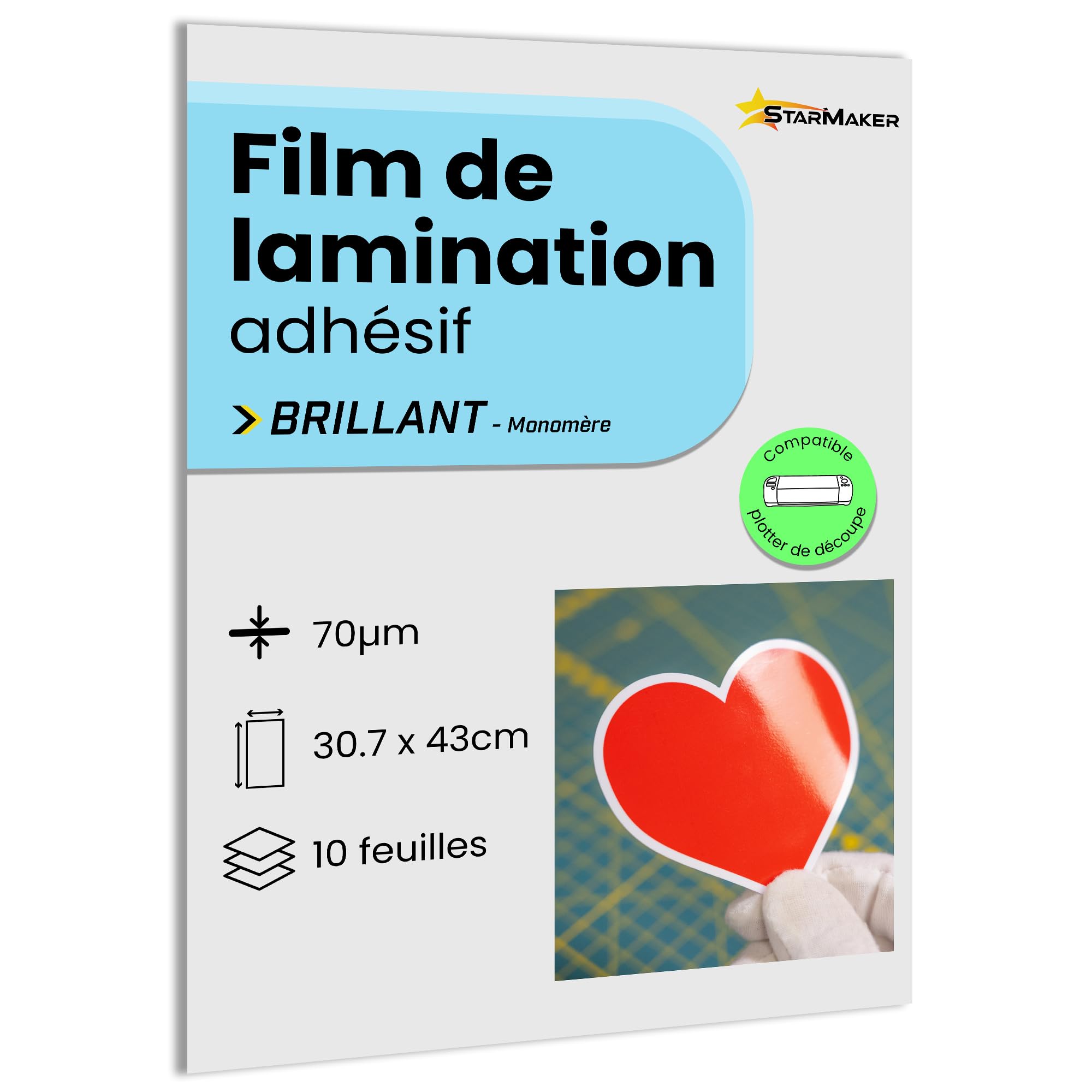 10 feuilles A3 30.7 x 43cm Film de lamination à froid BRILLANT - Feuilles de plastification Laminé auto-adhésif pour photo et autocollants - Compatible plotter de découpe