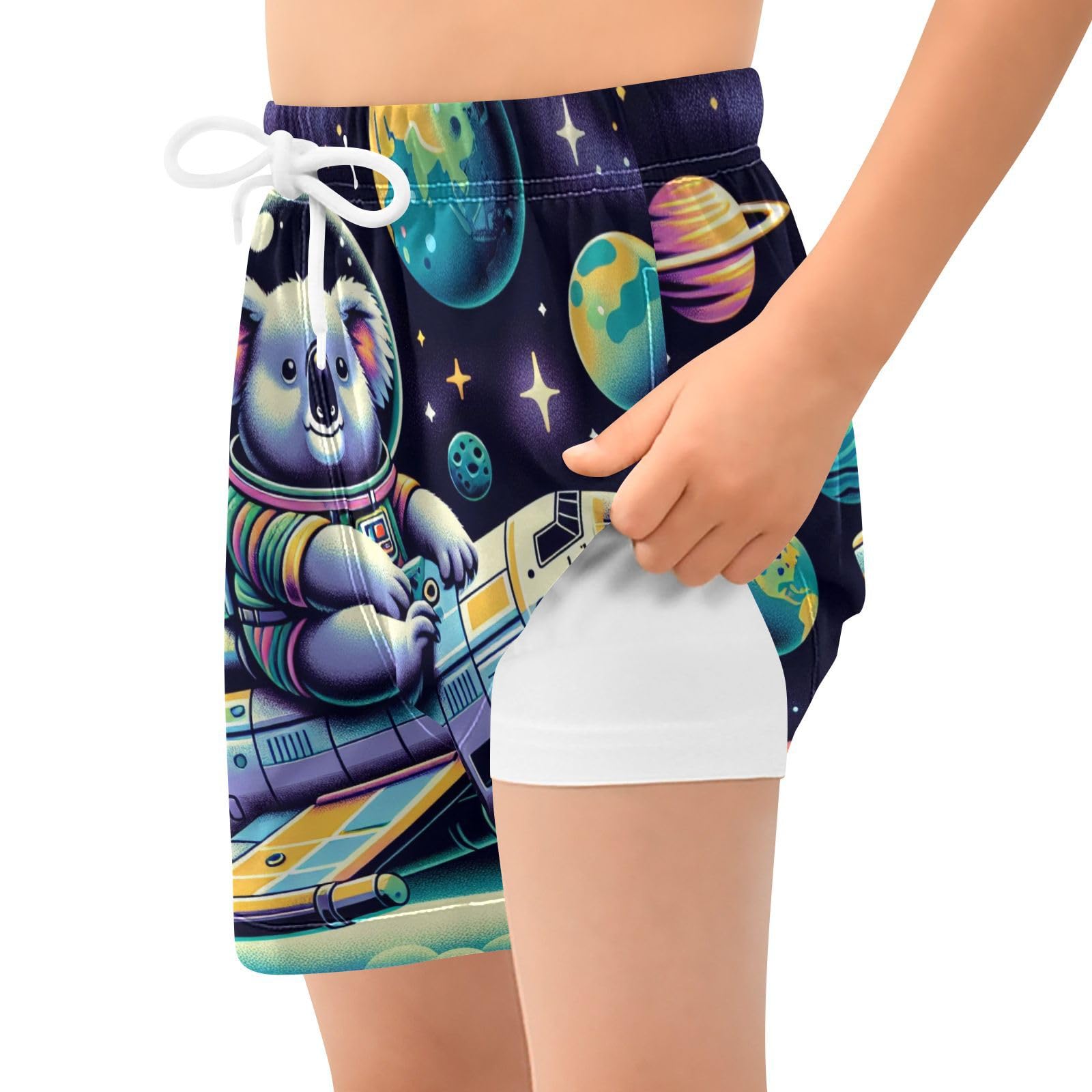 YANENDIE Boy Swim Trunks with Compression Liner Rocket Koala Boys Swim Shorts Quick Dry Beach Shorts