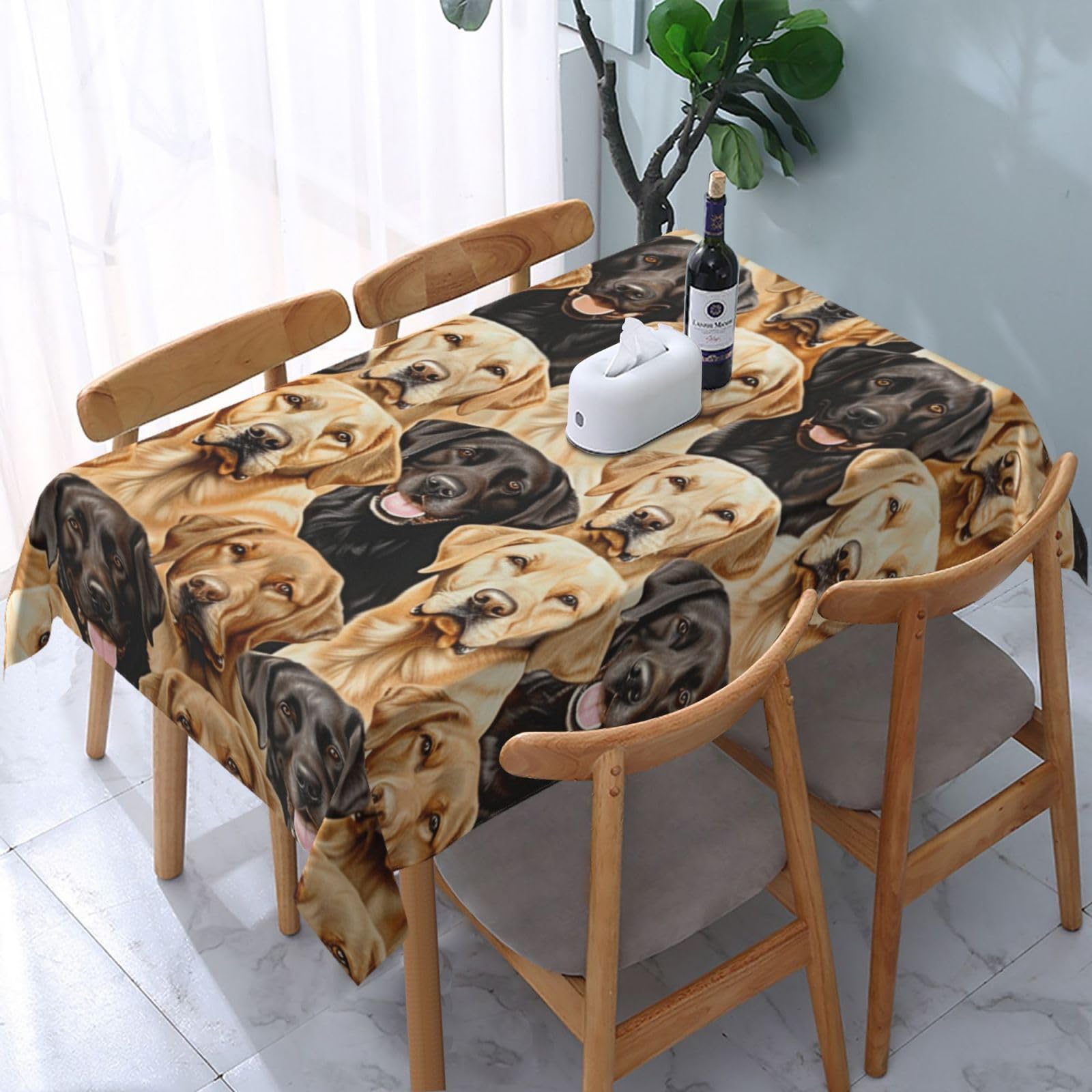 WPKJU Labrador Retriever Dogs Printed Tablecloth Water Resistant Table Cover Washable Rectangle Table Cloth for Tables 54x72 in