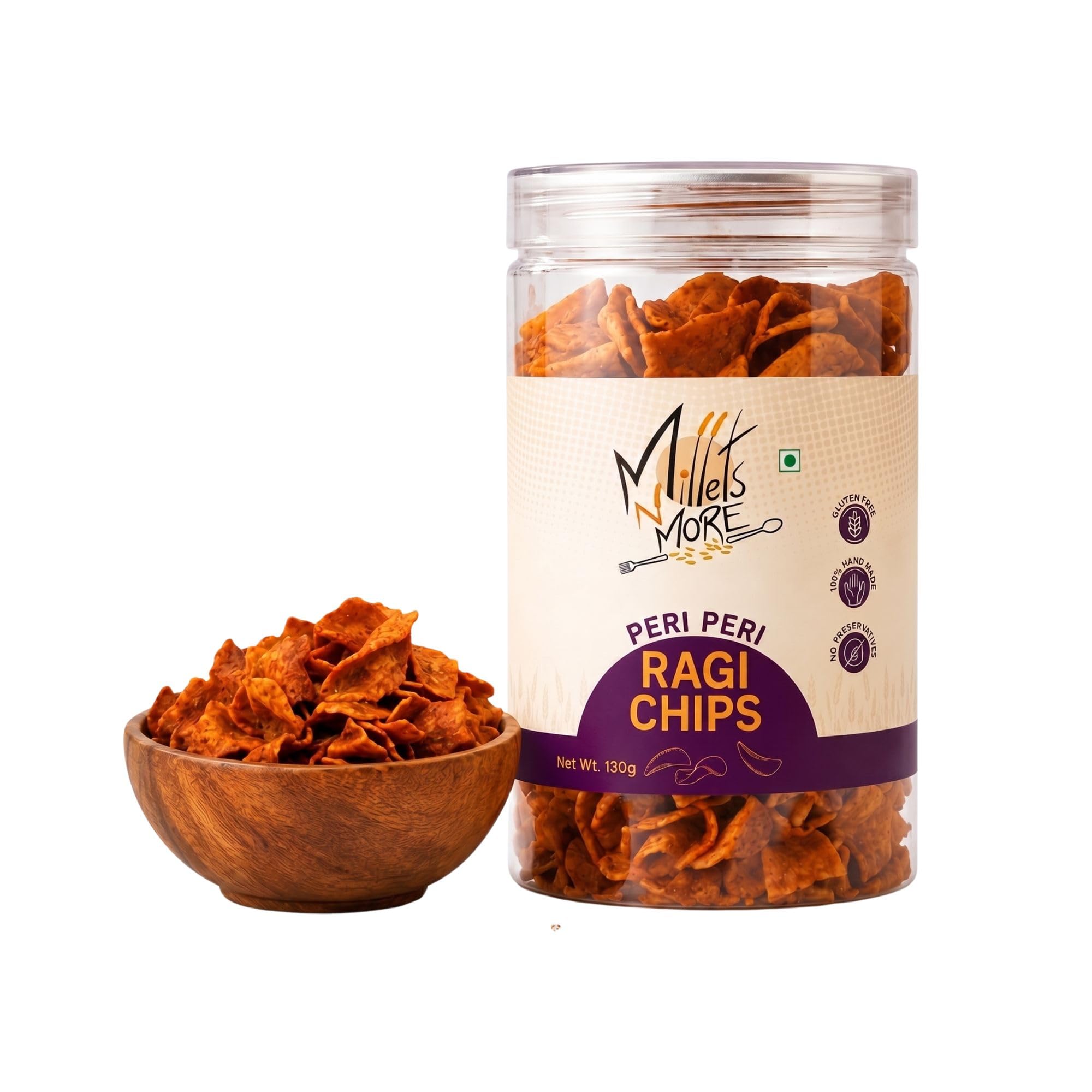 MILLETS N MORE Ragi Chips (Finger Millet) Snack | Crunchy Ready-to-Eat Millet Chips | No Palm Oil| No Preservatives | 130g-image-12