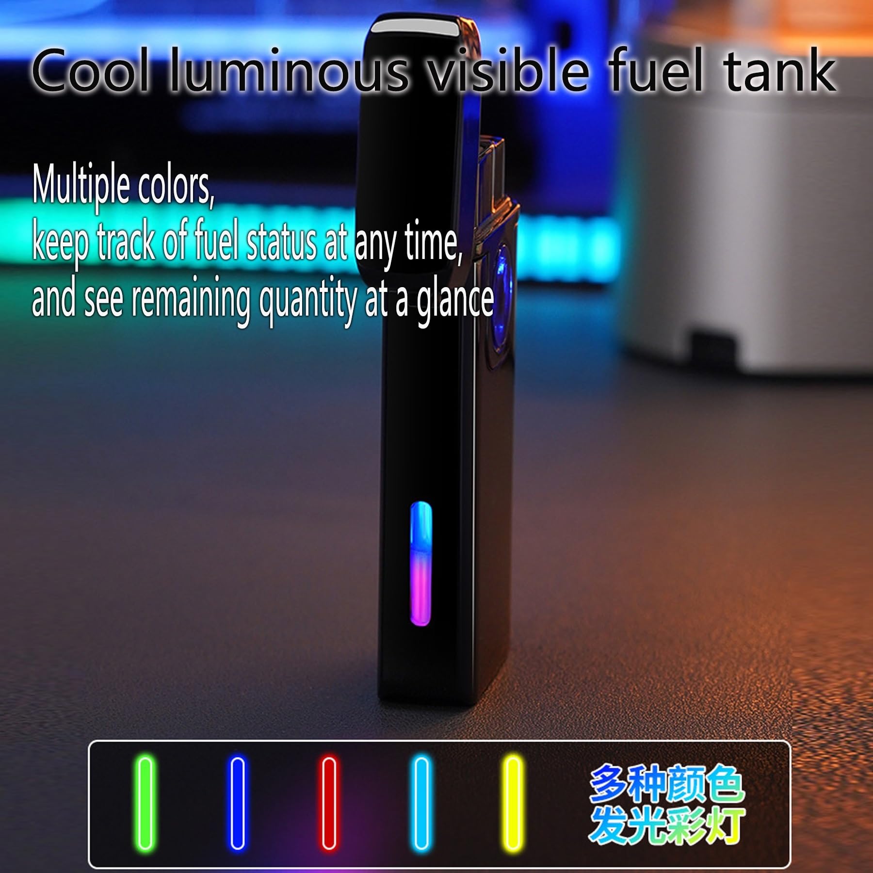 Briquet Coupe-Vent avec Capteur D'empreintes Digitales, Briquet Butane, Flamme Bleue Droite Réglable avec Réservoir De Carburant Visible (Butane Non Inclus)(Black)