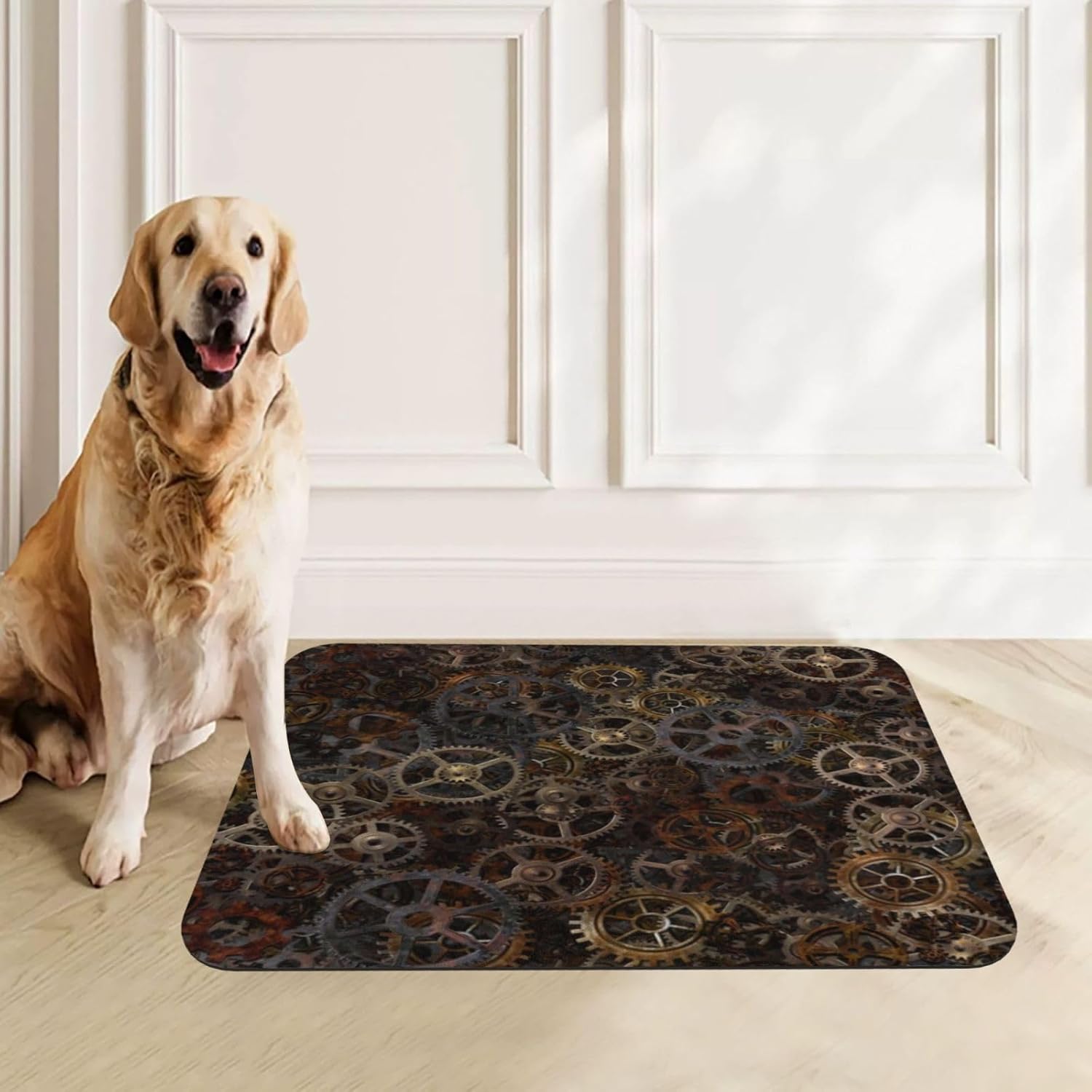 Steampunk Clocks and Gears Pet Feeding Mat-Absorbent Quick Dry Pet Cat Dog Food Mat Non Slip Waterproof Rubber Dish Placemat