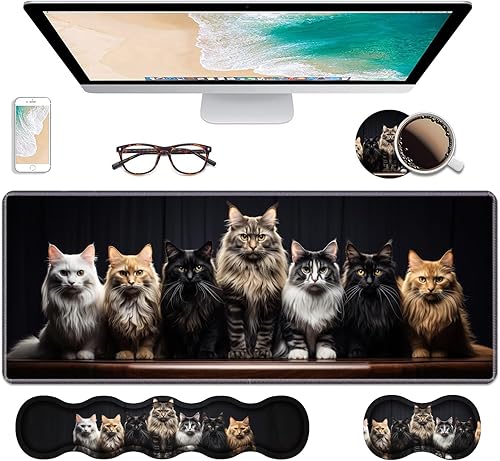 Miniatura 25 de Juego de reposamuñecas ergonómico para teclado y alfombrilla para mouse, alfombrilla grande de escritorio para juegos de 31.5 x 11.8 pulgadas con