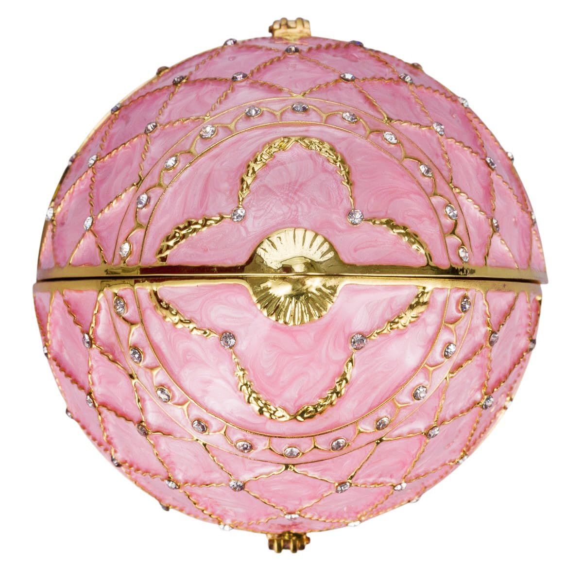 danila-souvenirs Jajko muzyczne w stylu Faberge, Szkatułka na biżuterię z koszem kwiatów 17 cm różowe