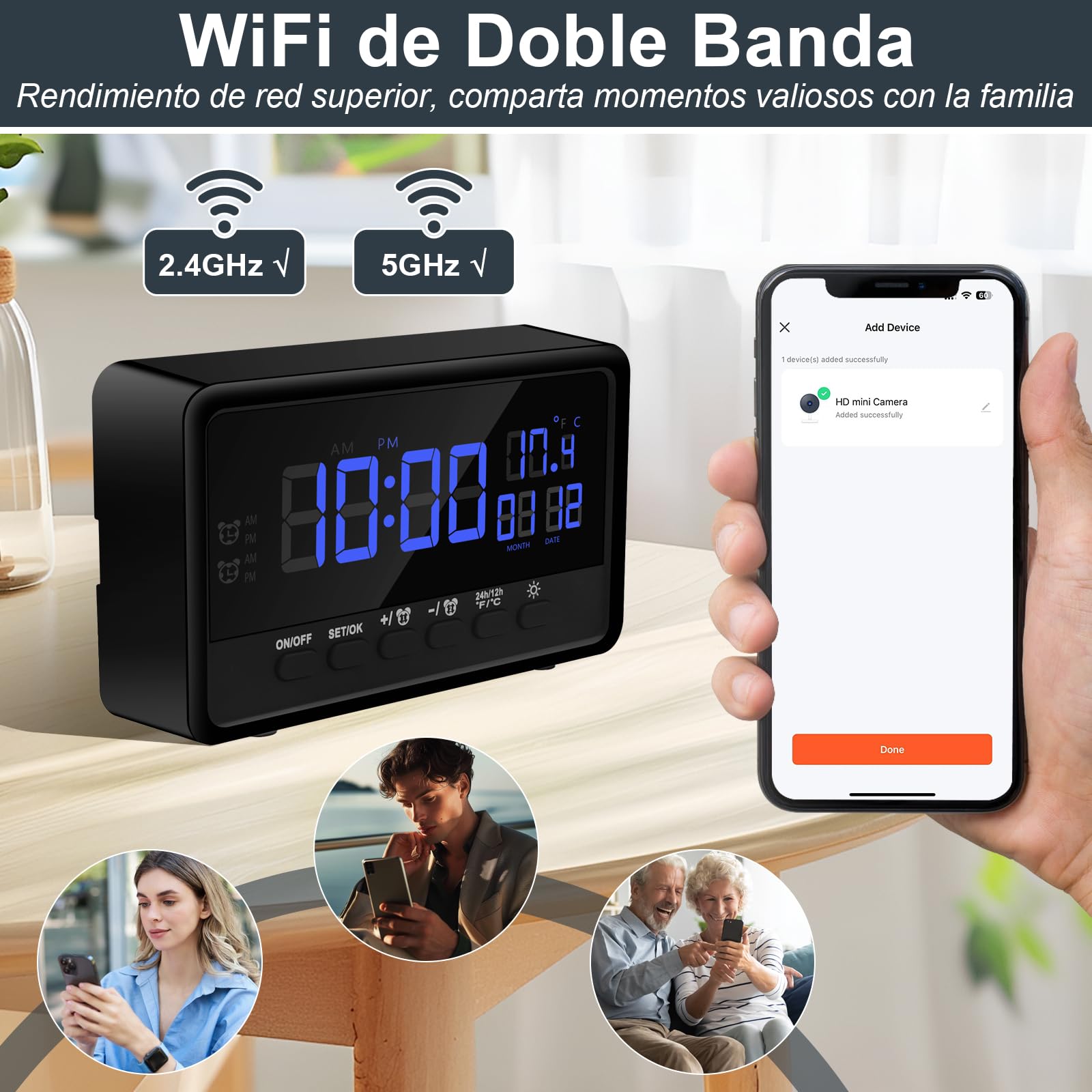 Cámara Espía WiFi 5G, Mini Camara Oculta Inalambricas Despertador, 1080P HD Reloj con Camaras Espias 120° Visión Nocturna Detección De Movimiento Vigilancia para Interior con Tuya App