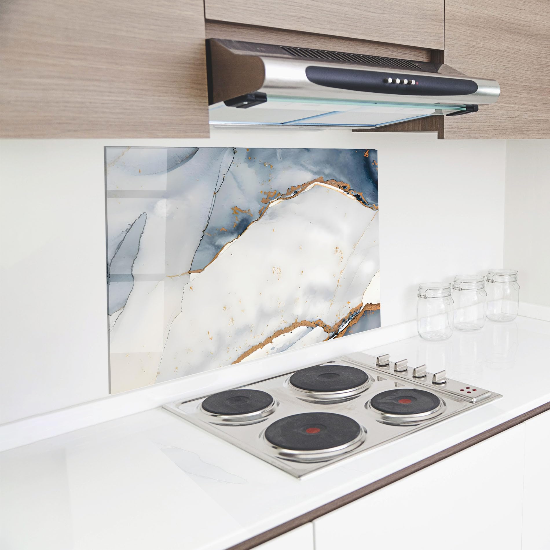 ARTHUB® Crédence de Cuisine en Verre 60x100 cm, Blue Watercolor | Protection Contre Les éclaboussures, Revêtement Mural en Carreaux, Plaque en Verre, Verre trempé, Abstrait, Marbre