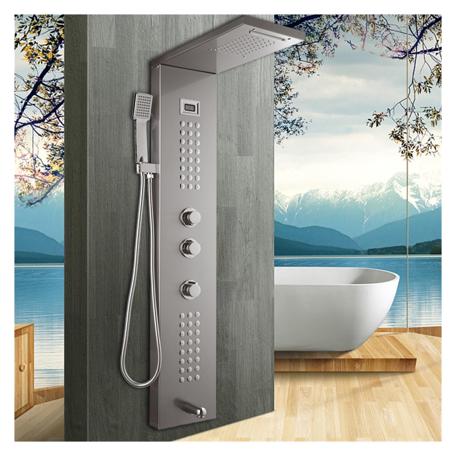 Sistema de Ducha de baño con Panel de Ducha con Pantalla Digital Temperatura, chorros Masaje Corporal, Columna Toalla, Grifo Mezclador baño para la renovación del baño de la casa(9019C)