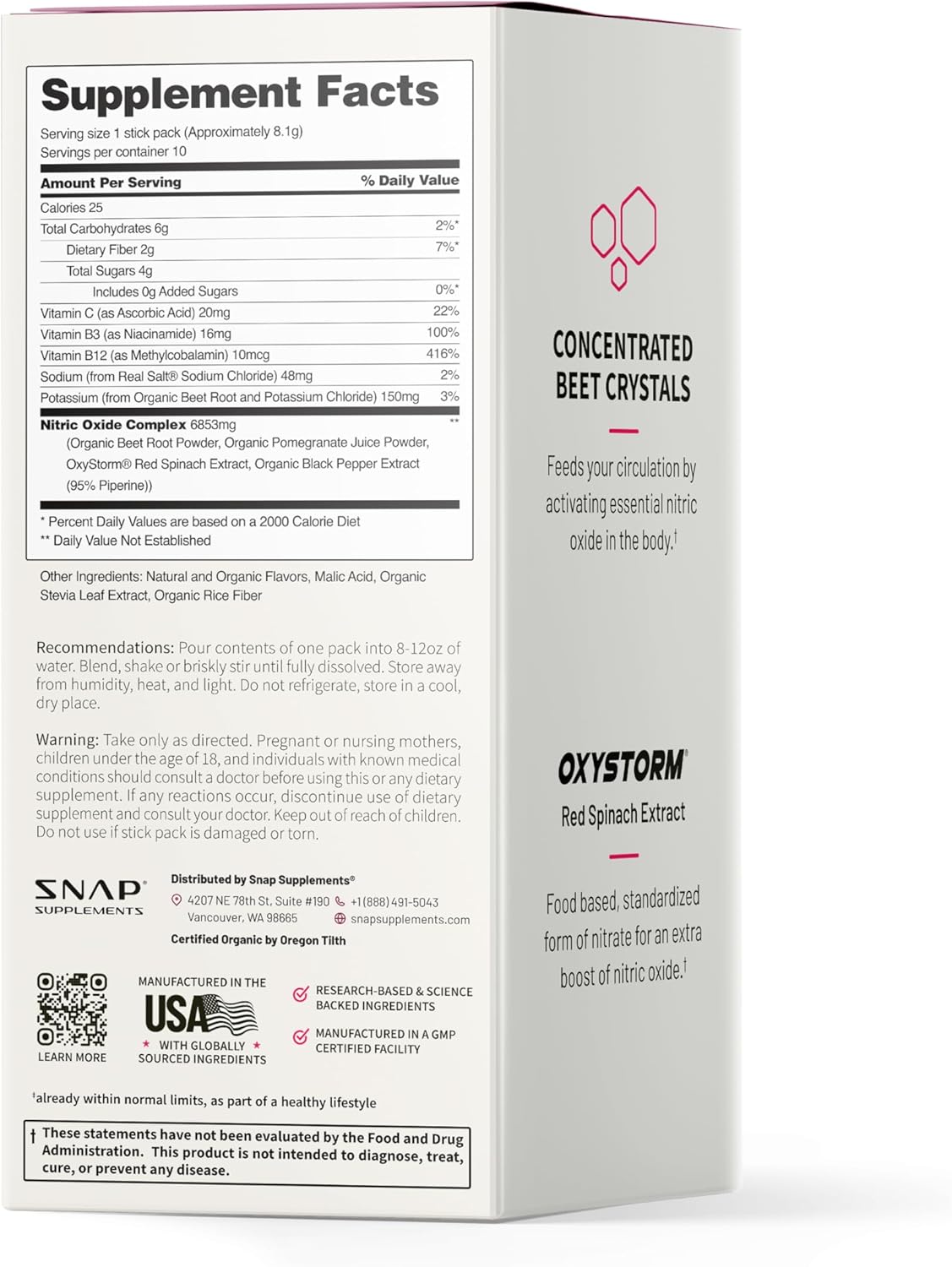 Snap Supplements USDA Organic Beet Root Nitric Oxide Supplement, Supports Circulation and Healthy Blood Pressure Already Within Normal Range, 10 Single-Serve Packs, Mixed Berry - Image 8