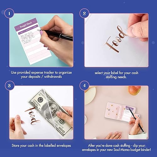 Miniatura 3 de SOUL MAMA Mini carpeta con sobres de efectivo, bonita cartera A8 rosa margarita, organizador de dinero, planificador de presupuestos transparente de