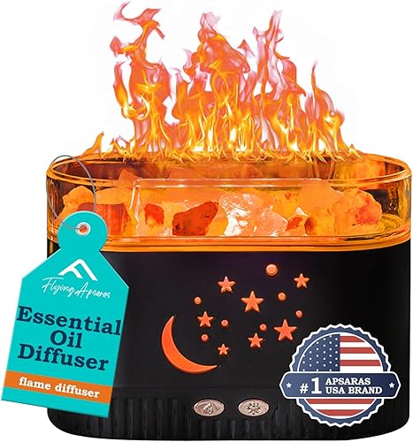Lámpara de sal del Himalaya para difusor de aceite esencial, difusor de humidificador de aire con llama de chimenea, difusor de aroma de 7 colores,