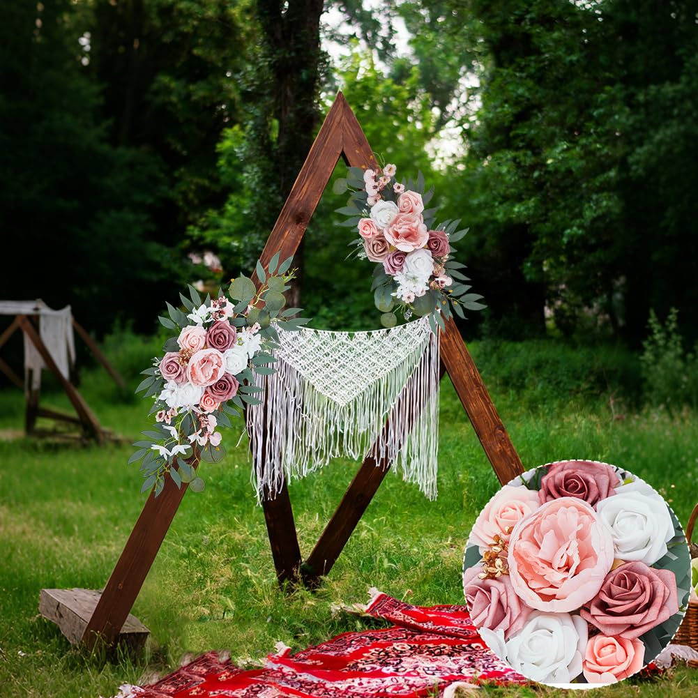 AHANDMAKER 2 flores de arco de boda, 2 tamaños, arreglos florales artificiales para decoración de arco de ceremonia de boda y decoración de señal de bienvenida, rosa