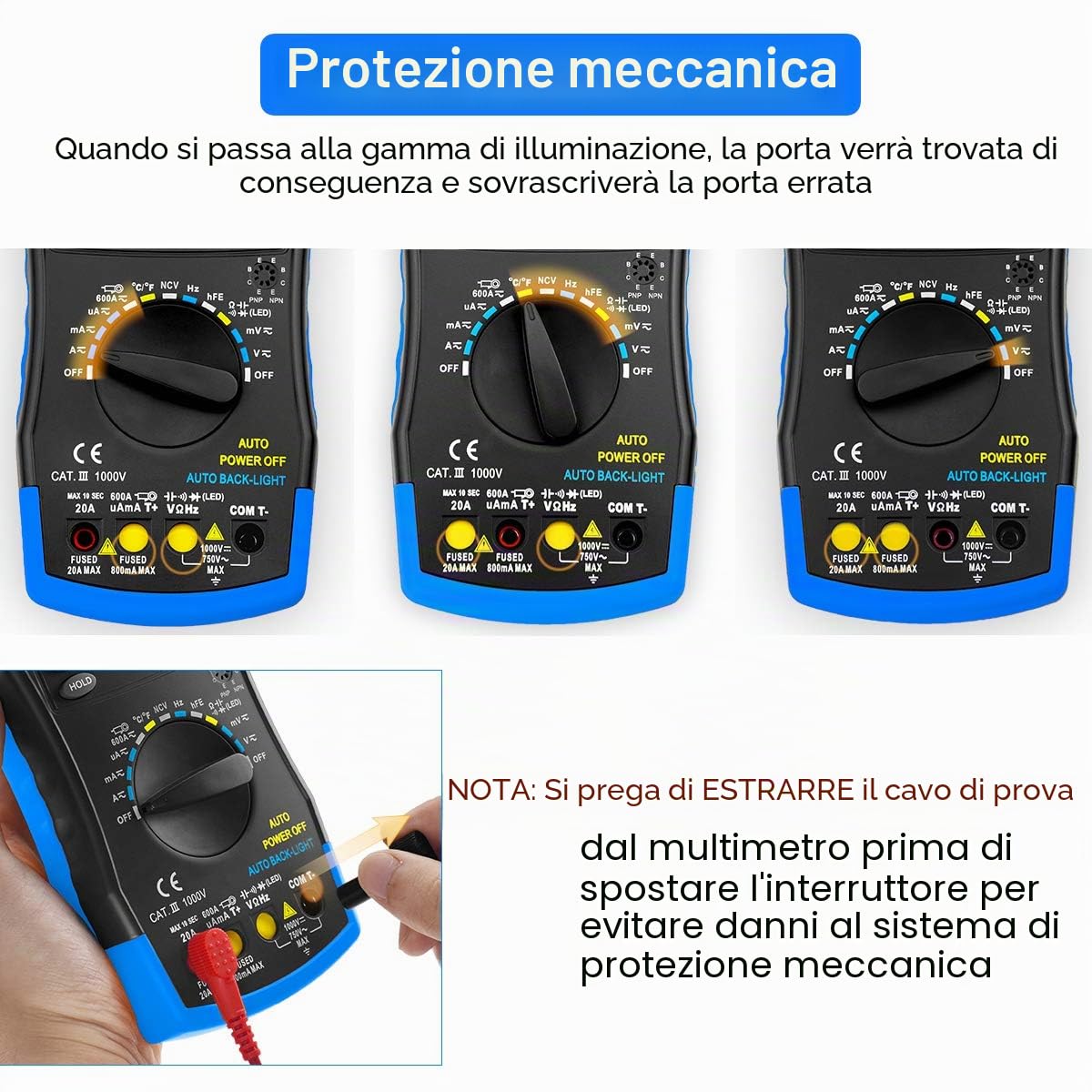 Multimetro Digitale YF-770D Pinza Amperometrica hFE Test di Tensione CC/CA, Corrente CC/CA, Resistenza, Capacità, Temperatura con Retroilluminazione Automatica e Display a 40000 Conteggi
