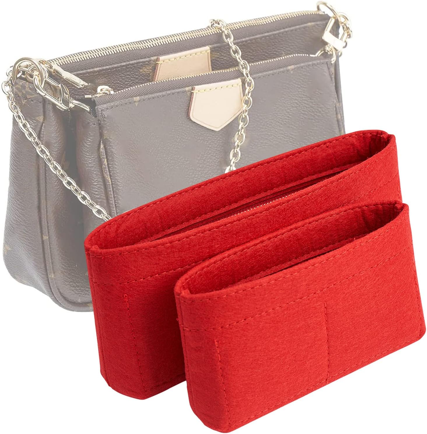 Vercord Felt Purse Organizer Insert Pochette Handbag Insert Bag in Bag for Multi Pochette Accessories Add Zipper Pocket Beige