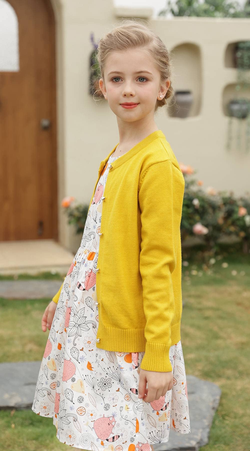 SMILING PINKER Cárdigan para Niñas de Cuello Redondo Básica Suéter Punto Sólido con Botones Primavera Otoño