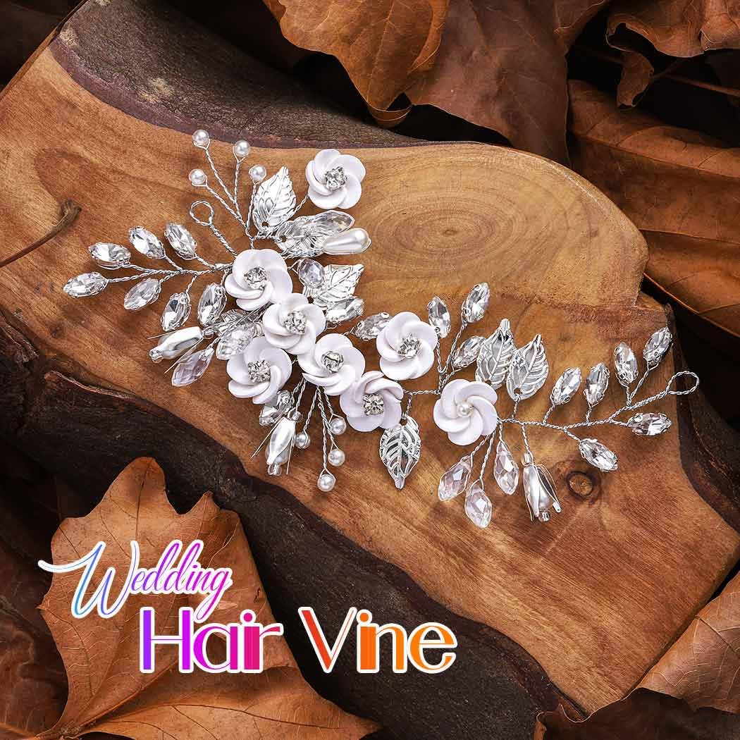 Catery Accessorio per capelli da sposa a forma di fiore e sposa, con cristalli argentati, accessorio per capelli per donne e ragazze (A-Sliver)