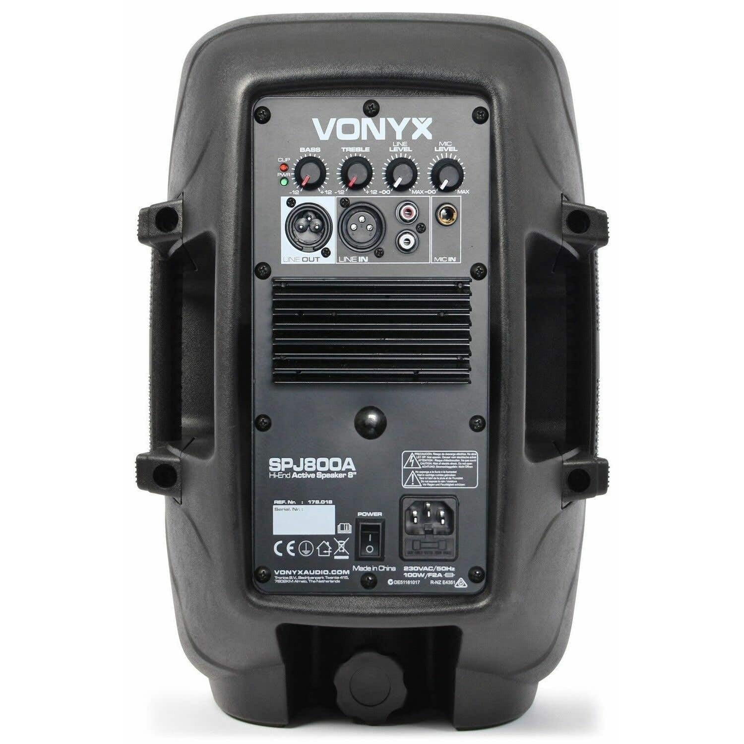 Vonyx SPJ-800A - PA Aktiv Lautsprecher, 200 Watt, 8 Zoll High End Aktiv Speaker, DMX, Cinch, mit Tophat & Transport-Rollen, Fernbedienung, Monitor Boxen, Karaoke - Schwarz