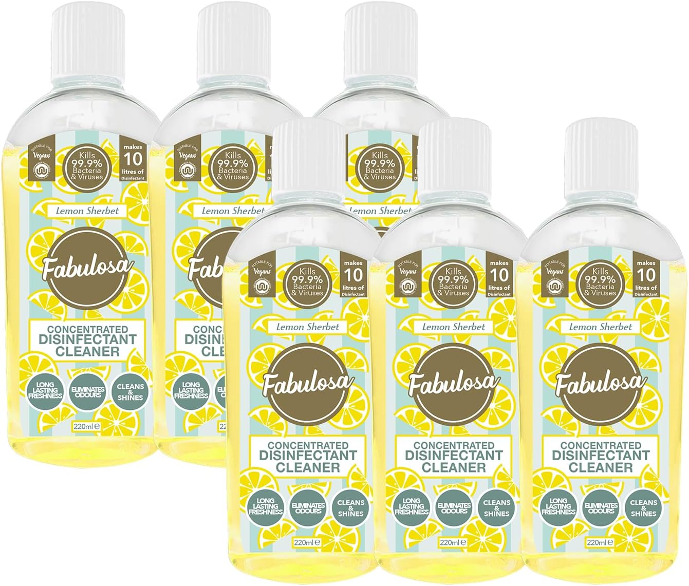 – 4 in 1 Concentrated Antibacterial Disinfectant All Purpose Cleaner, 220ml, 6 Pack, Lemon Sherbet