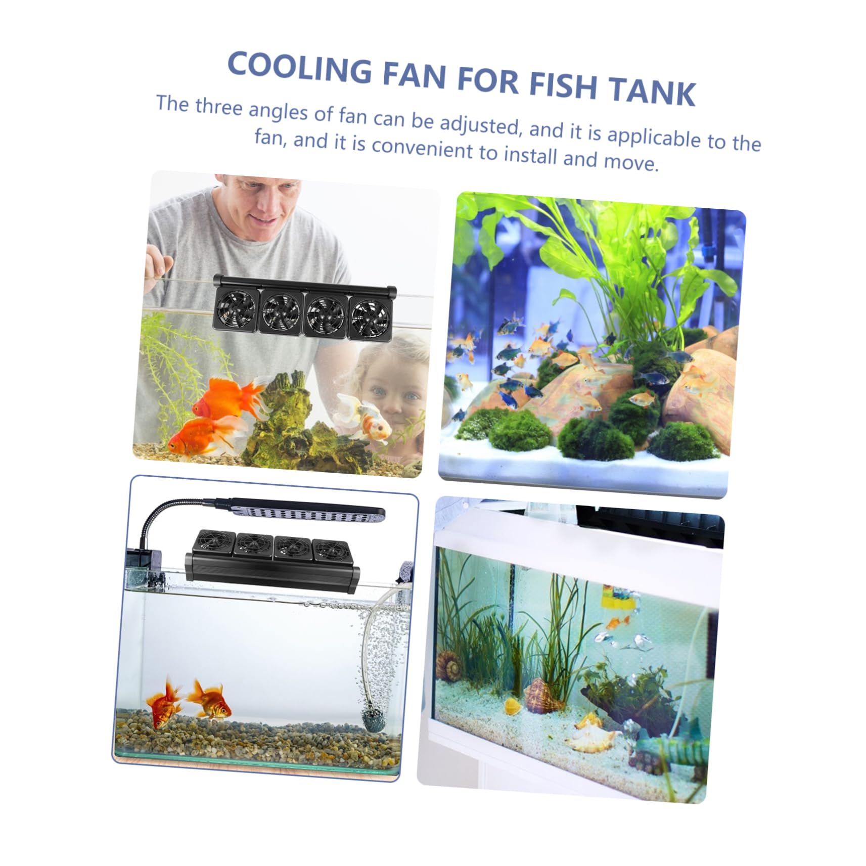 ibasenice Wasserkühlventilator zur Effektiven Aquarien Kühlung aus Kunststoff und Aluminiumlegierung mit Verstellbarem Klemmverschluss und 2-stufiger Windgeschwindigkeit für Aquarium