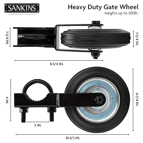 Miniatura 2 de SANKINS Gate Helper Wheel for Supporting Metal Swing Gates with 1-58" Thru 2" Gate Frames, 6" Gate Support Wheel Prevent Gate from Dragging for