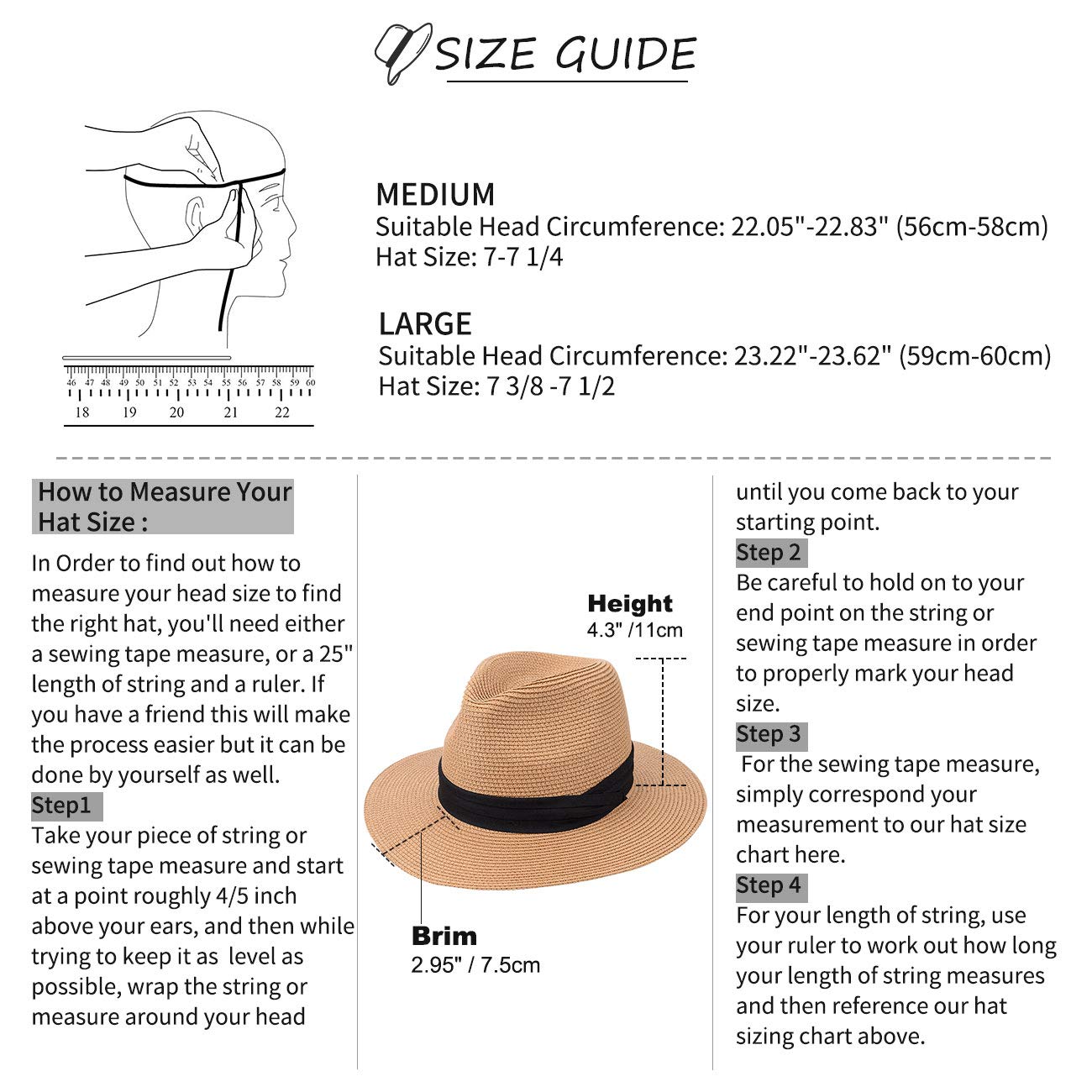 MAYLISACCWomens Straw Panama Hat, Wide Brim Beach Sun Hats Summer Foldable  Travel Sunhat UPF50