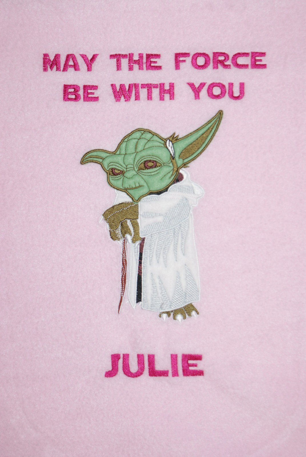 Star Wars Yoda Style Personalised Applique Super Soft Fleece Blanket (Baby Pink)