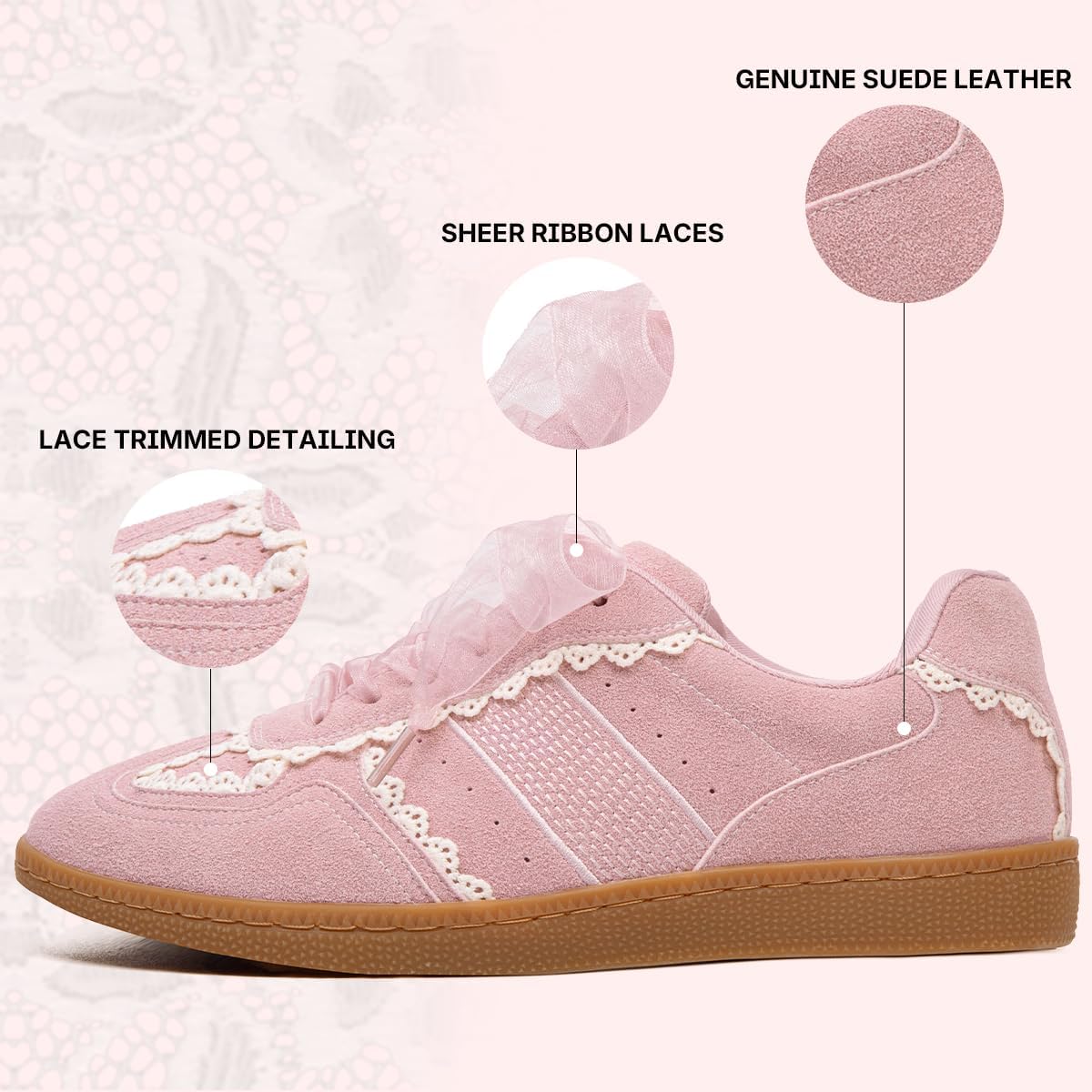 Casual Sneakers for Women Lace Detail – Elegant Ribbon Lace-Up Fashion Sneakers with Leather Upper Memory Foam Insole and Slip On Trendy Casual Shoes for Women - Image 4