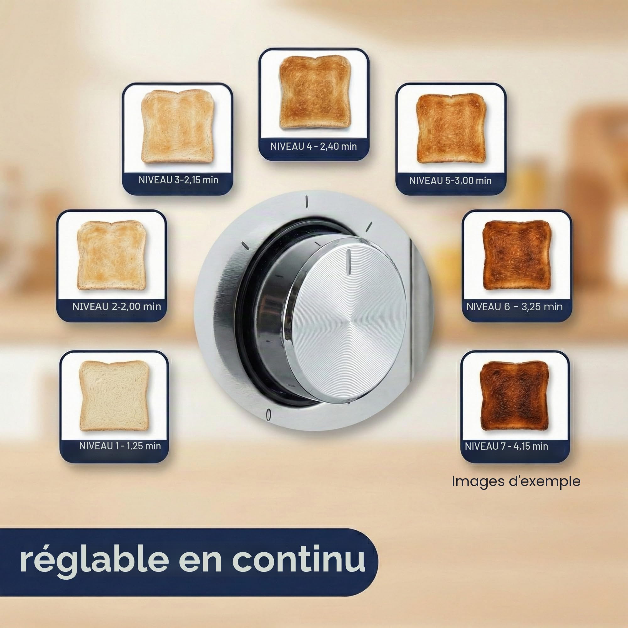 Sommertal ST1500 Grille-pain 4 fentes longues | XXL | Grille-pain en acier inoxydable avec grille réchauffe-viennoiseries | Écran numérique avec minuterie et indicateur de marche résiduelle | Rétro |