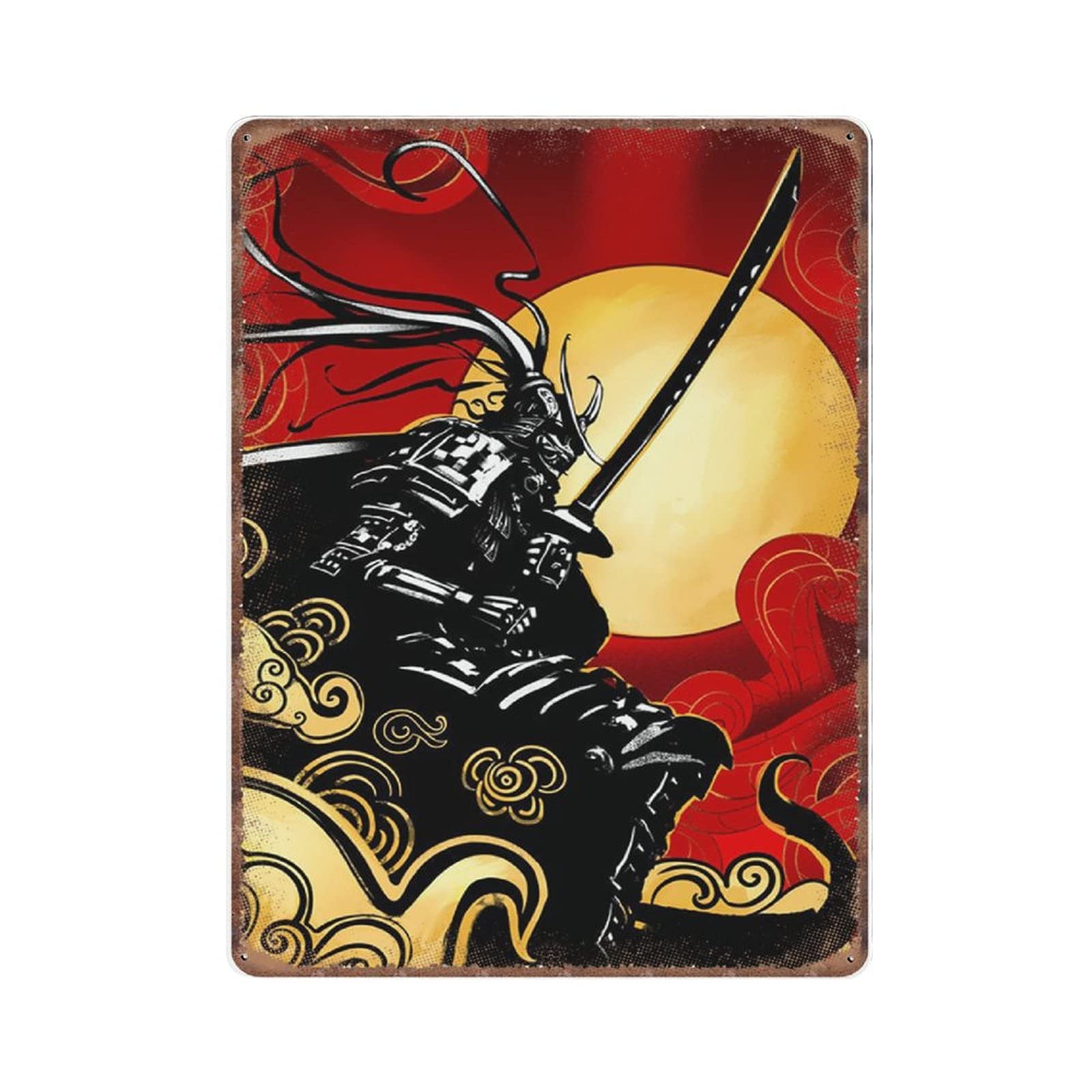 rayprint Samurai Warrior Tin Signs Funny Vintage Metal Sign Plaqu Poster Wall Art Pub Bar Kitchen Garden Bathroom Home Decor, 30x40 cm
