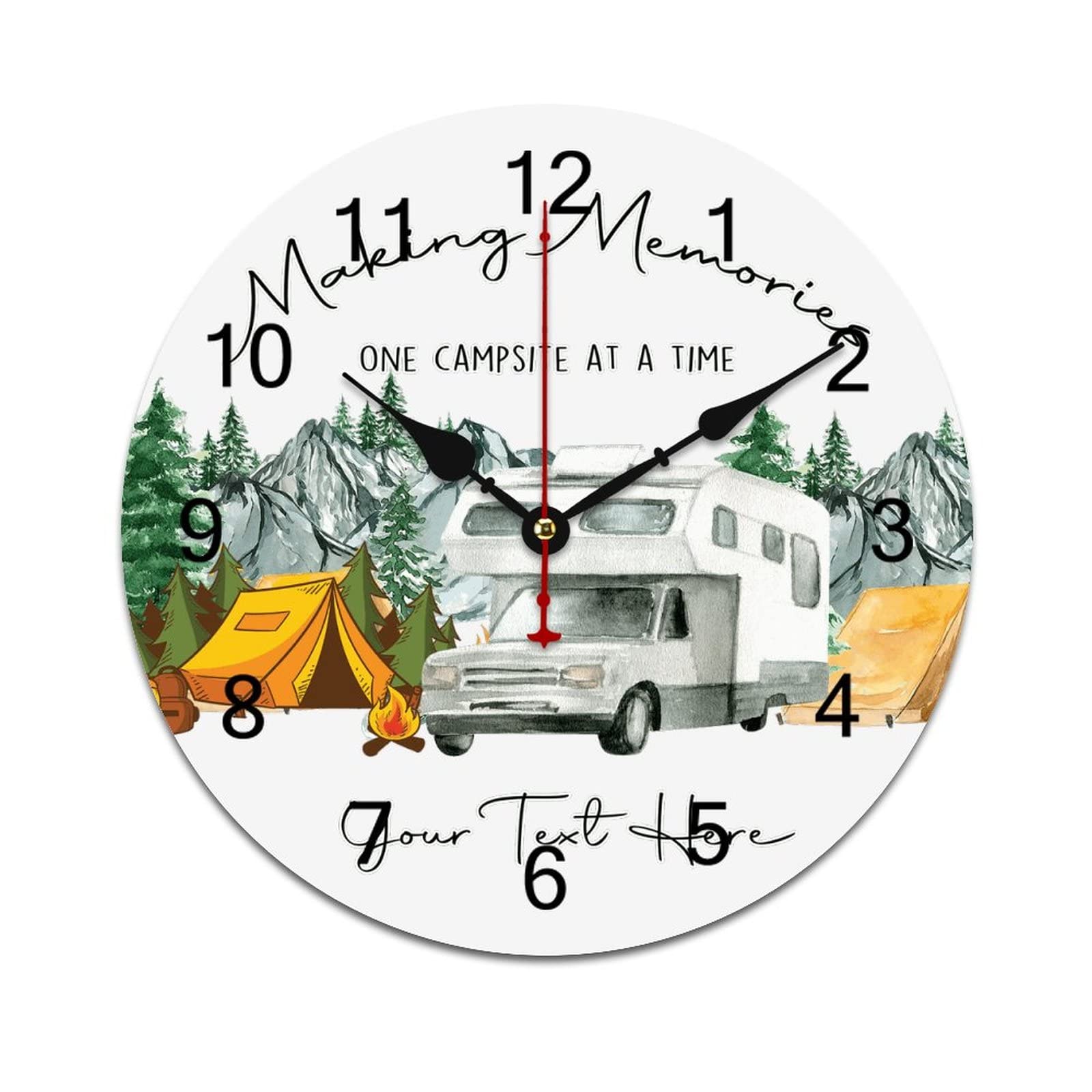 LetusZhogo Making Memories One Campsite at A Time Wall Clock Personalized Wall Clock Silent Non Ticking Wooden Wall Clock Battery Operated Esay Read for Home Decor Kids Room Office Housewarming Gift