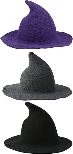 3 piezas de sombrero de bruja de Halloween, sombrero de bruja de lana cinitada, sombreros de mago para adultos para Halloween, accesorio de disfraz