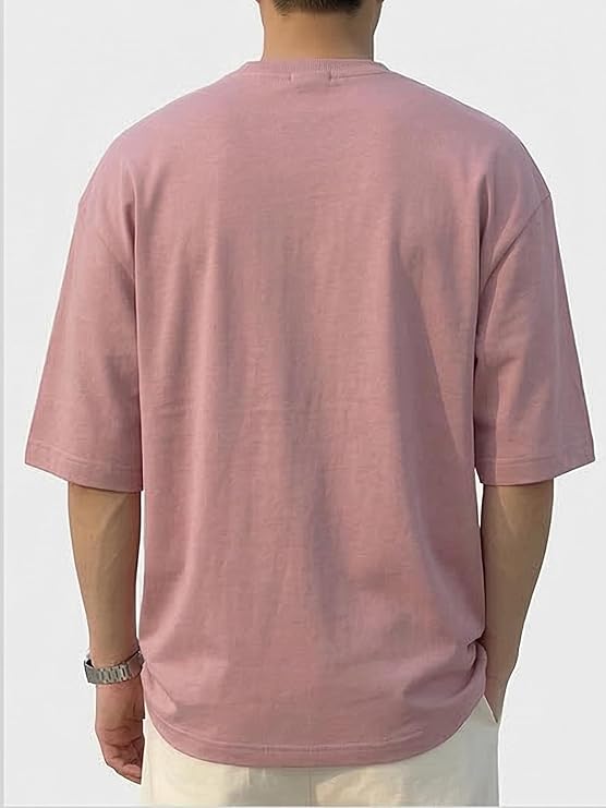 Barkeyo Oversized Drop Shoulder T-Shirt for Men | French Terry (Boston-ft) Pink 4