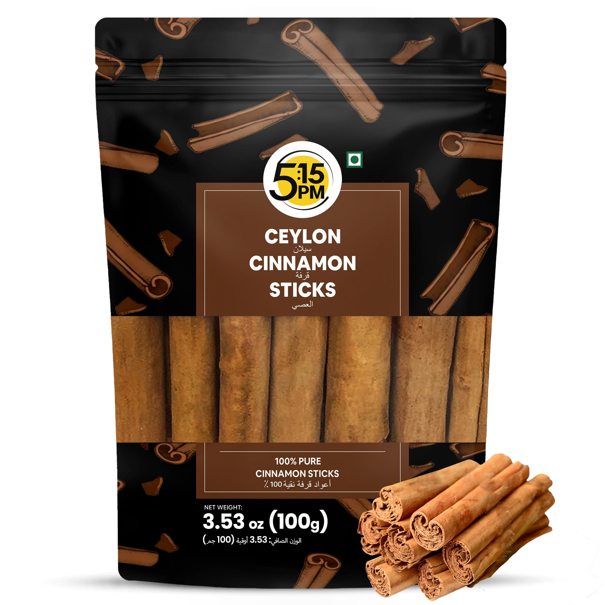5:15PM Ceylon Cinnamon Sticks Original 100gm | SriLankan Dalchini Cinnamon Whole Stick | World's Finest Ceylon Cinnamon Roll Quills | Genuine Source Certified