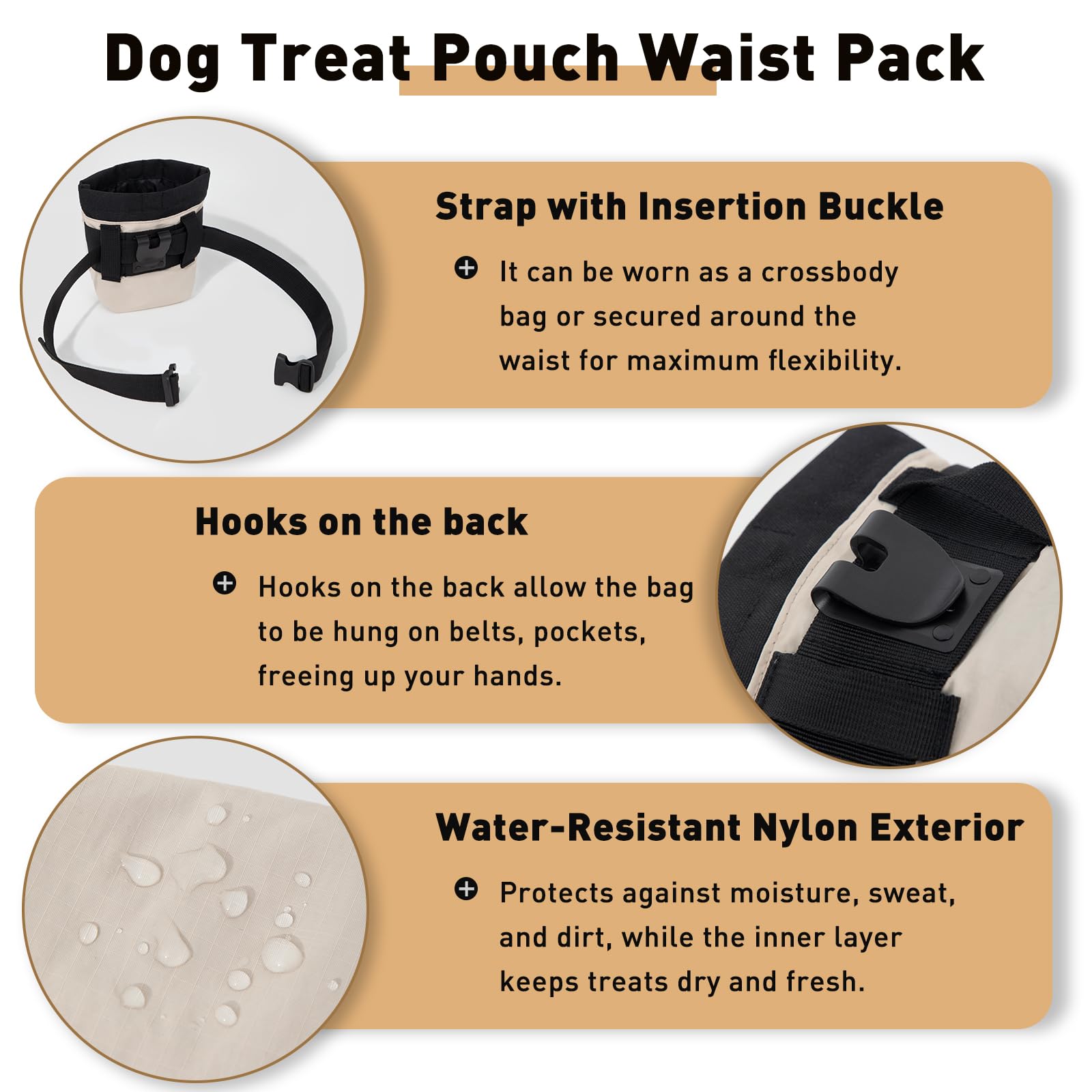 ETIAL Dog Treat Pouch Waist Pack - Magnetic Closure, 3-Way Wearable, Water-Resistant Nylon, Pet Poop Bag Dispenser for Training, Walking, Hiking (Gray) - image 4
