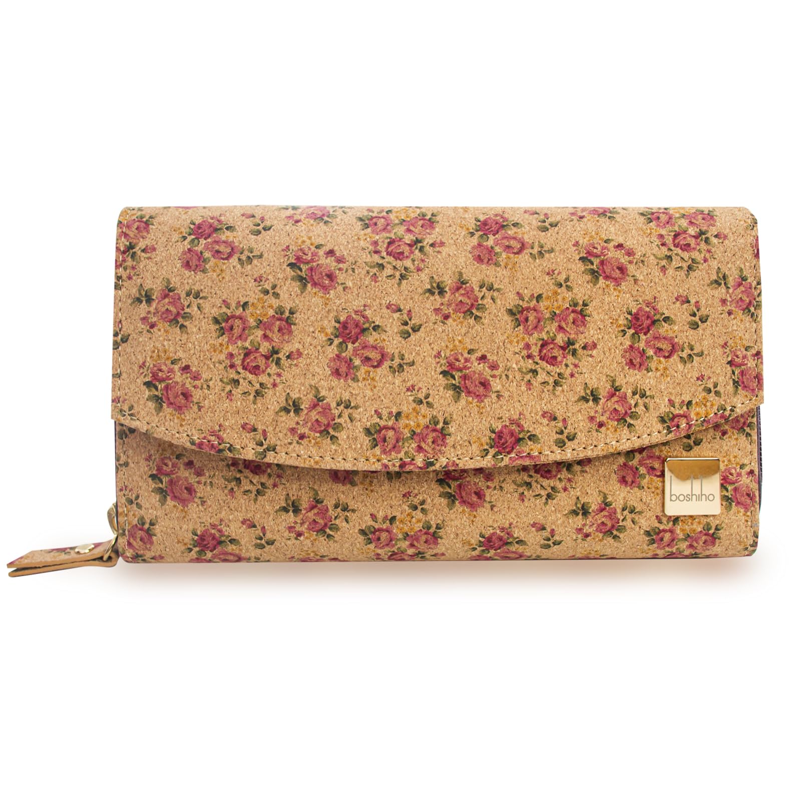 boshiho Monedero de Corcho Vegano para Mujer, Gran Capacidad con Cremallera, Portatarjetas, Bolsillo para Monedas, Compatible con Teléfono Inteligente, 100% Libre de Animales (Cork 2)
