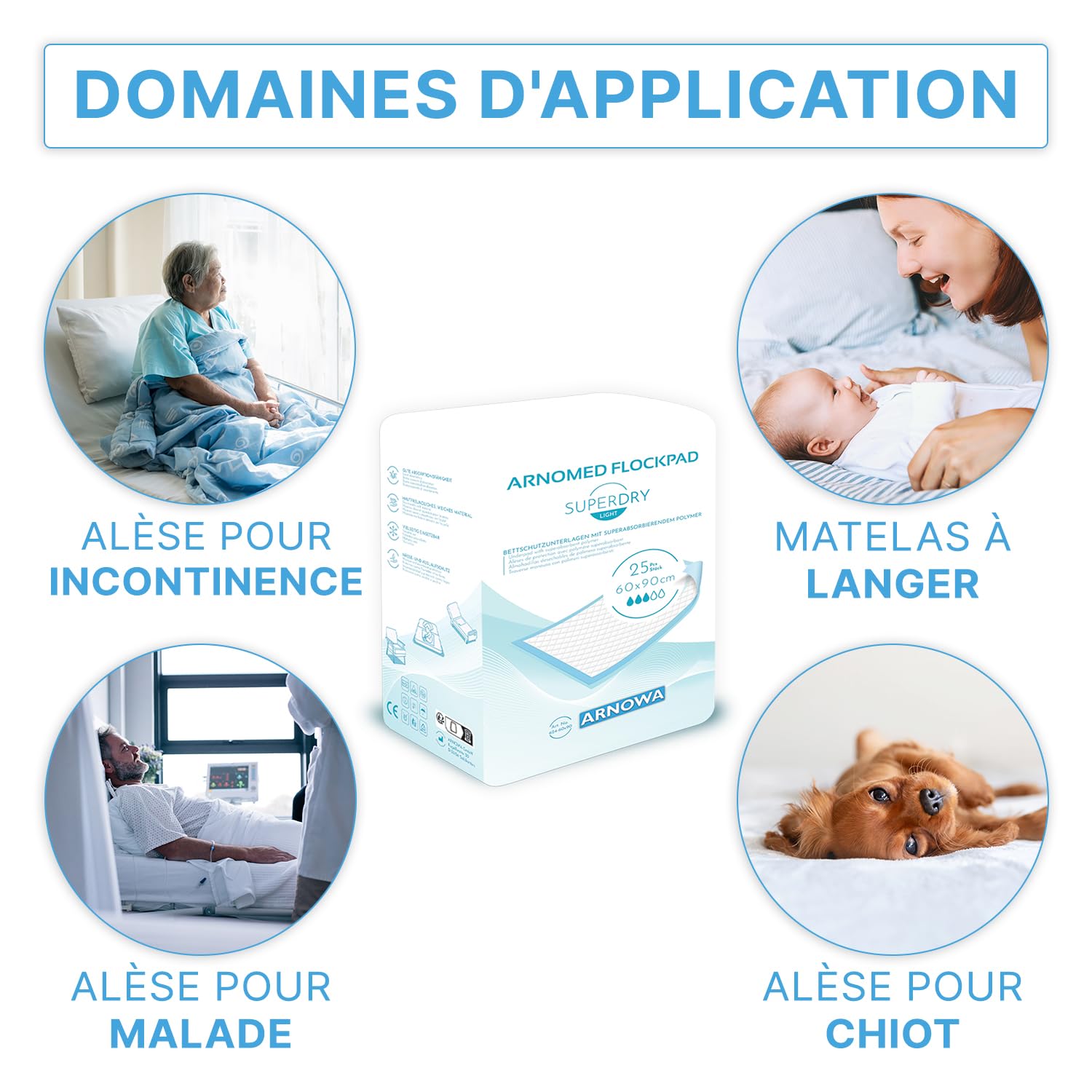 100x ARNOMED alèses d'incontinence à Usage Unique , alèses absorbantes 60x90cm, alèses pour bébé à Usage Unique, alèses de lit en Cellulose 5 Couches en Cas d'incontinence, alèses à Usage Unique