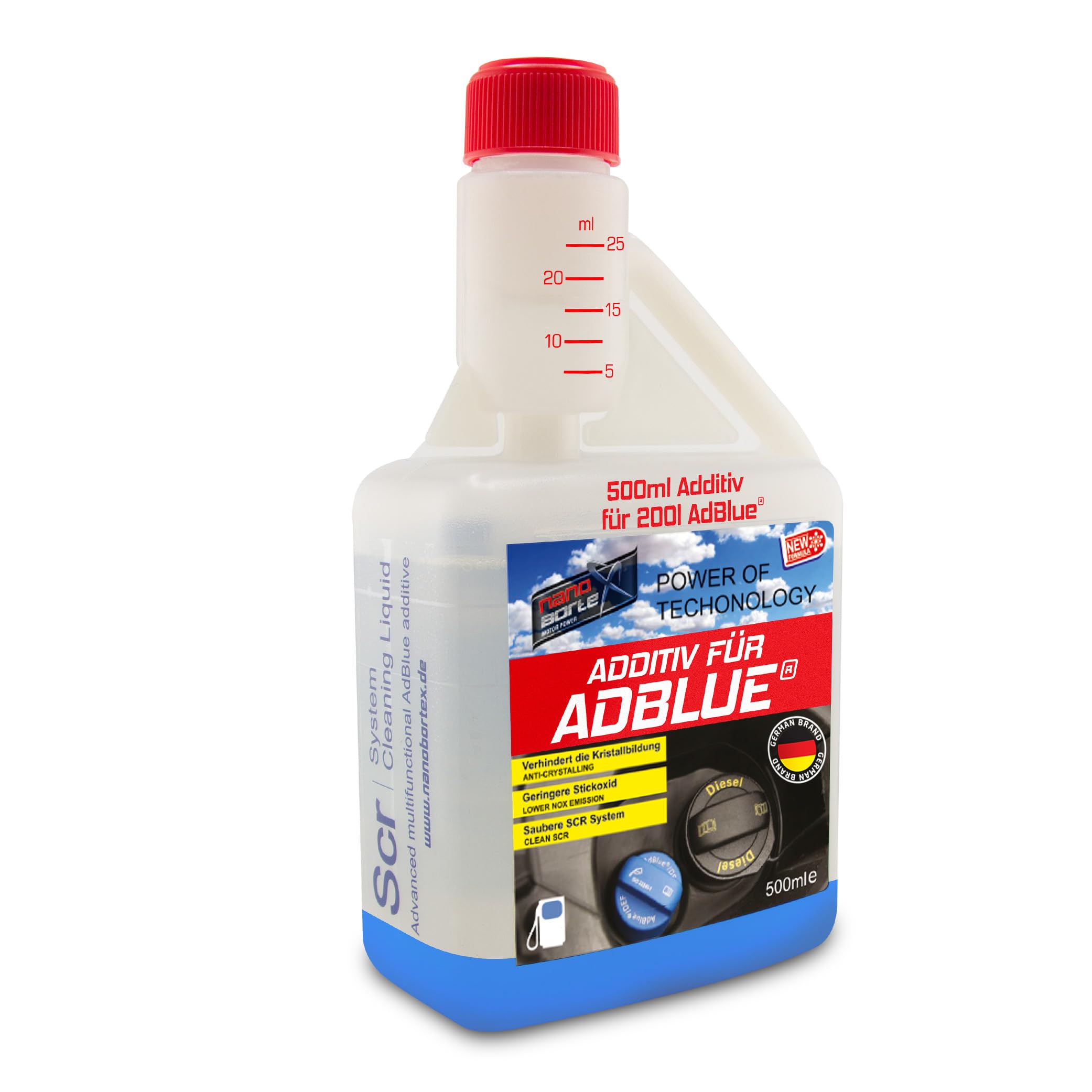 NanoBorTeX AdBlue Additive SCR Cleaner - Prevents Crystal Formation and Cleans the SCR System, Improves the Performance of the Catalyst and Ensures Effective Exhaust Gas Cleaning - 500 ml for 200 L