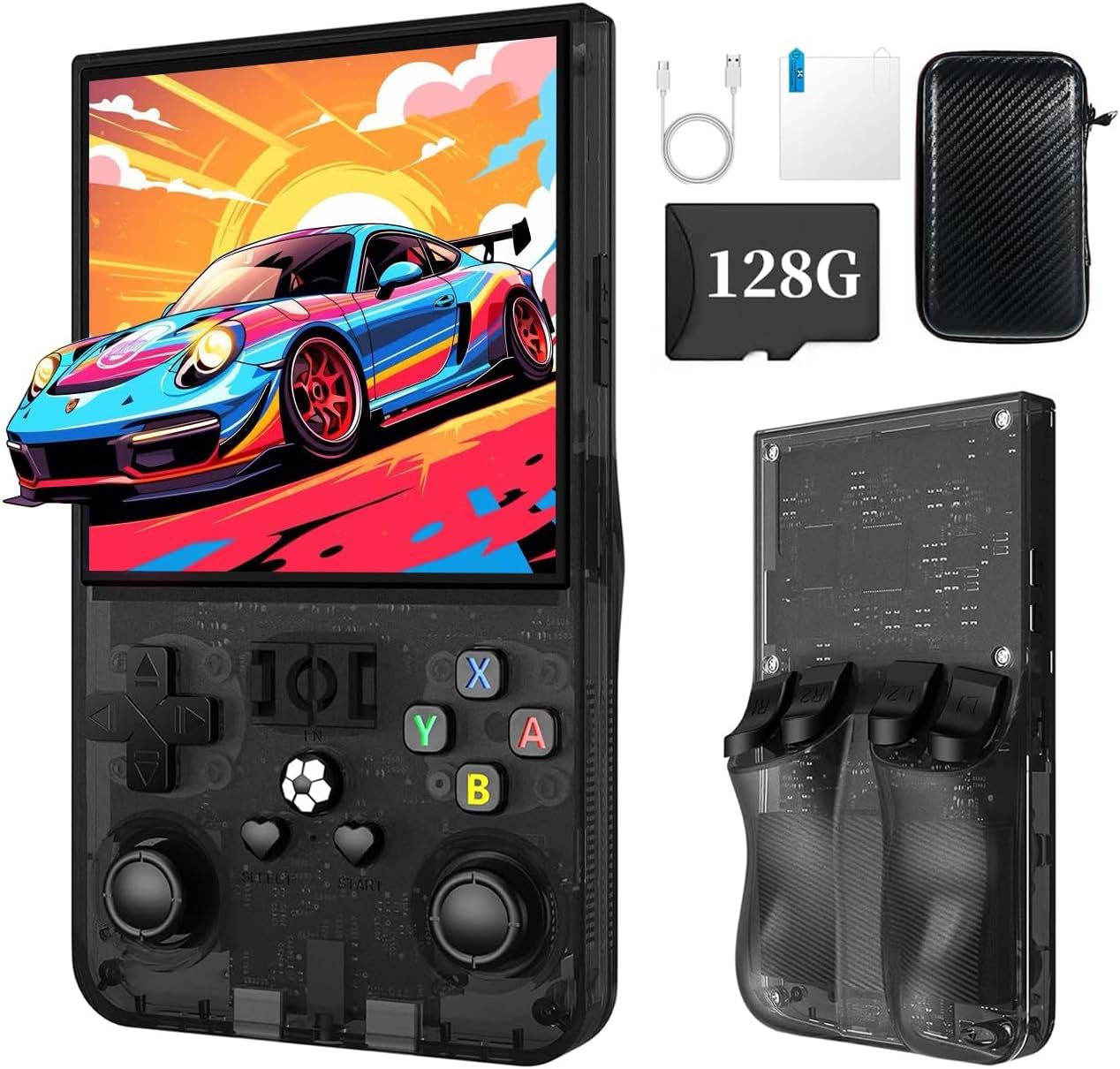 R36MAX Console per videogiochi retrò (nuovo aggiornamento R36S) - Schermo IPS 4K HD da 4,0", 128 GB precaricati, batteria ricaricabile da 4000 mAh, videogiochi portatili